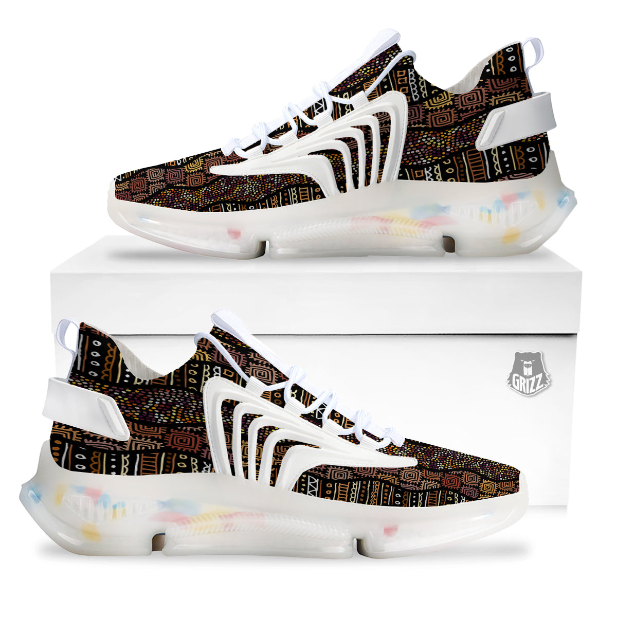Inspired African Afro Print Pattern White Gym Shoes-grizzshop