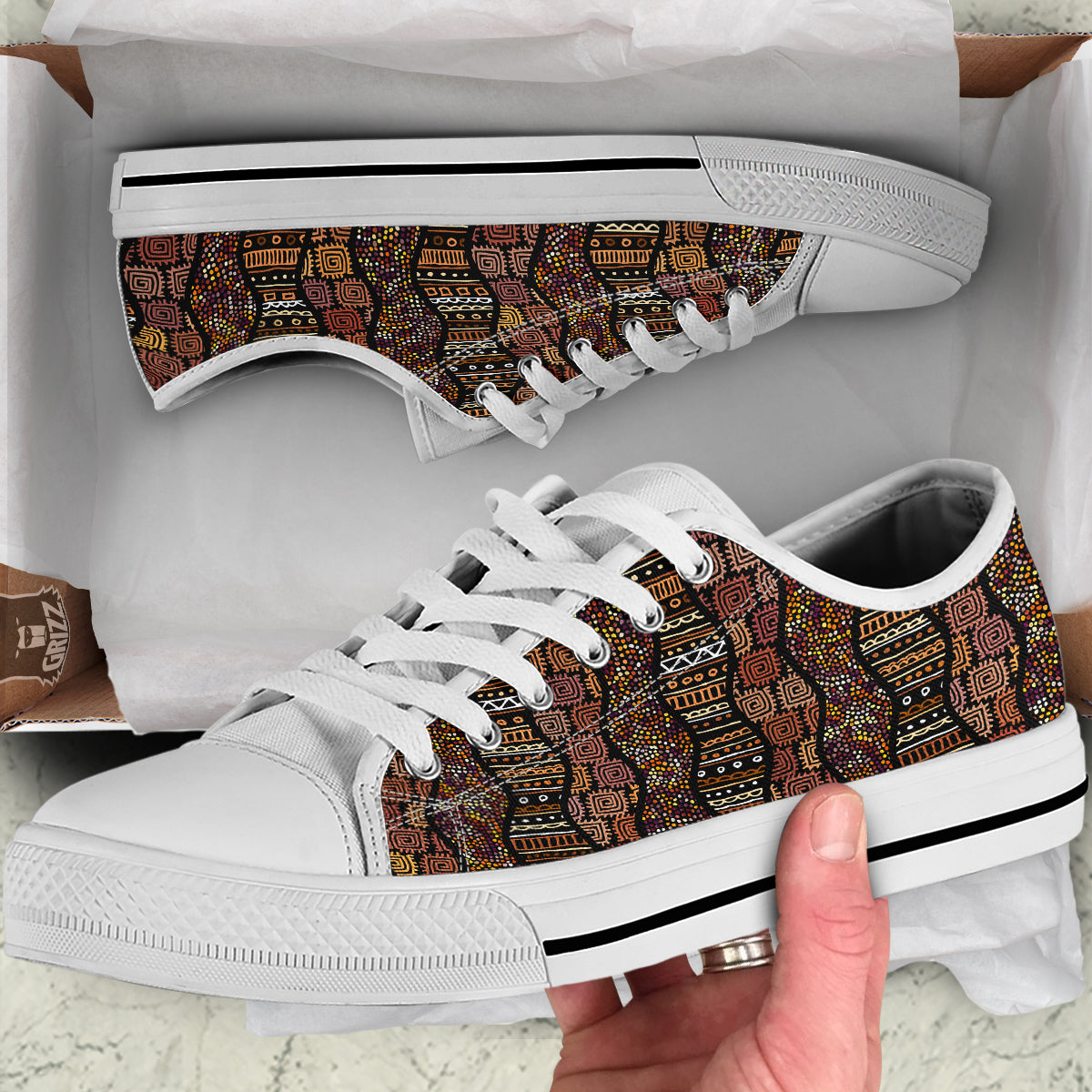 Inspired African Afro Print Pattern White Low Top Shoes-grizzshop