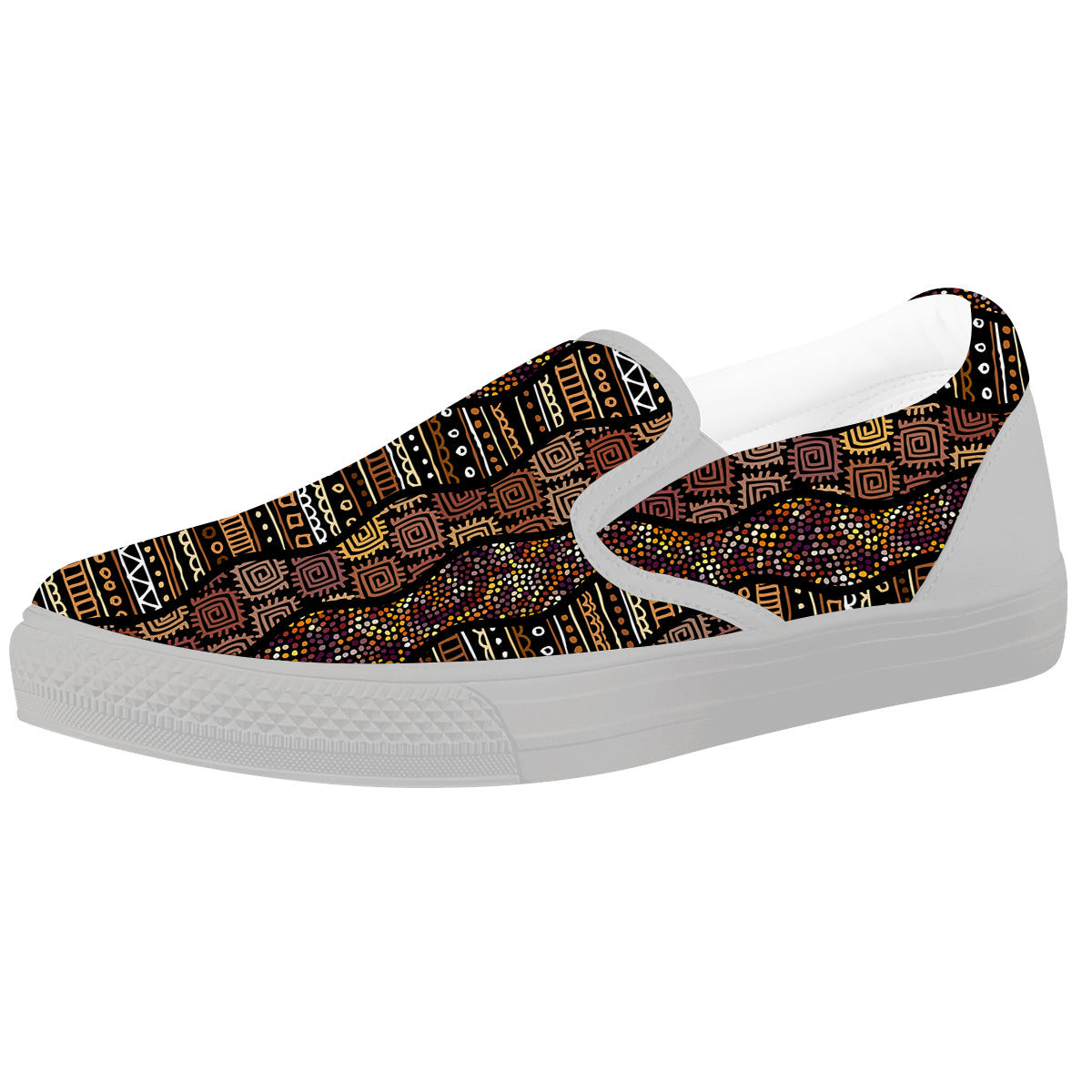 Inspired African Afro Print Pattern White Slip On Shoes-grizzshop