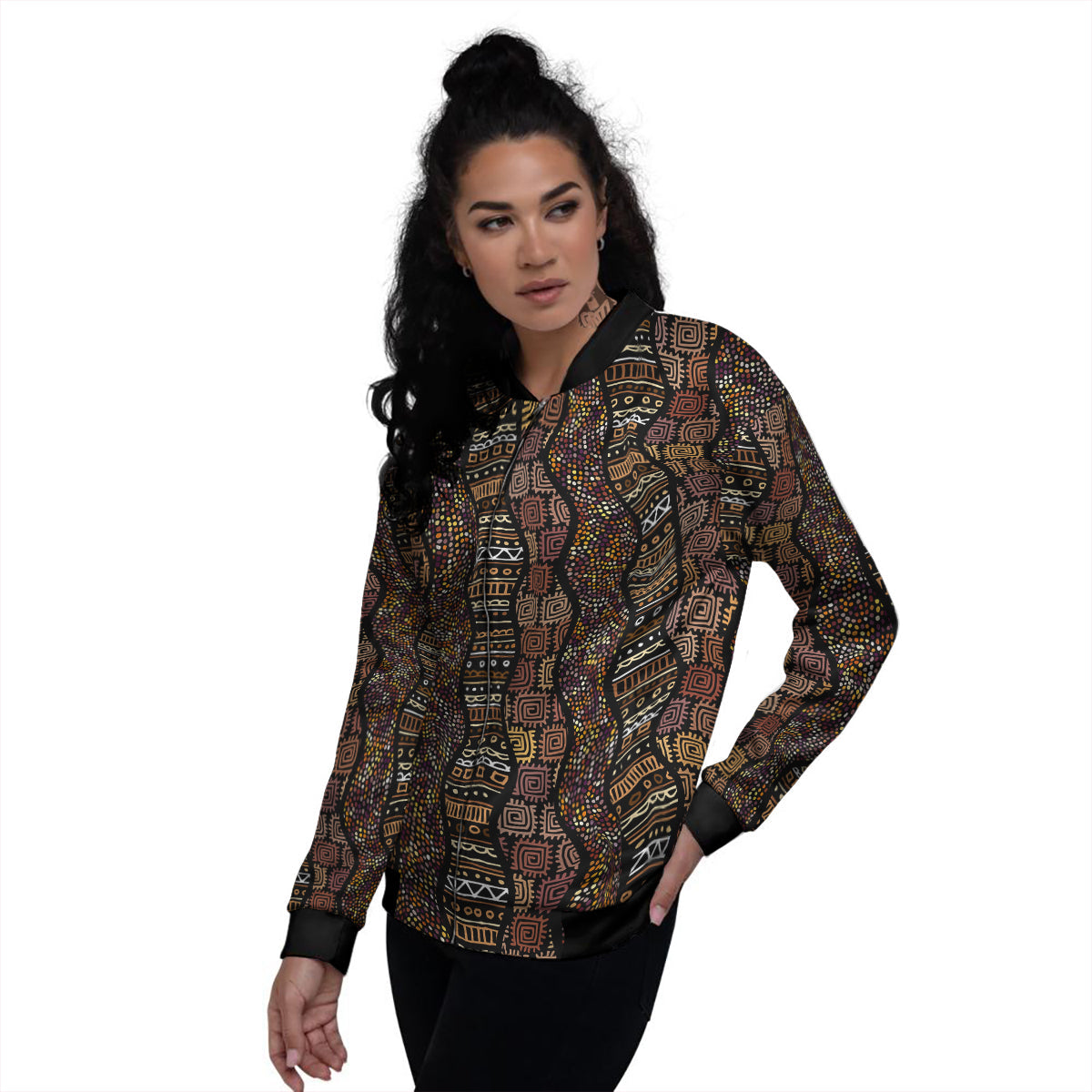 Inspired African Afro Print Pattern Women's Bomber Jacket-grizzshop