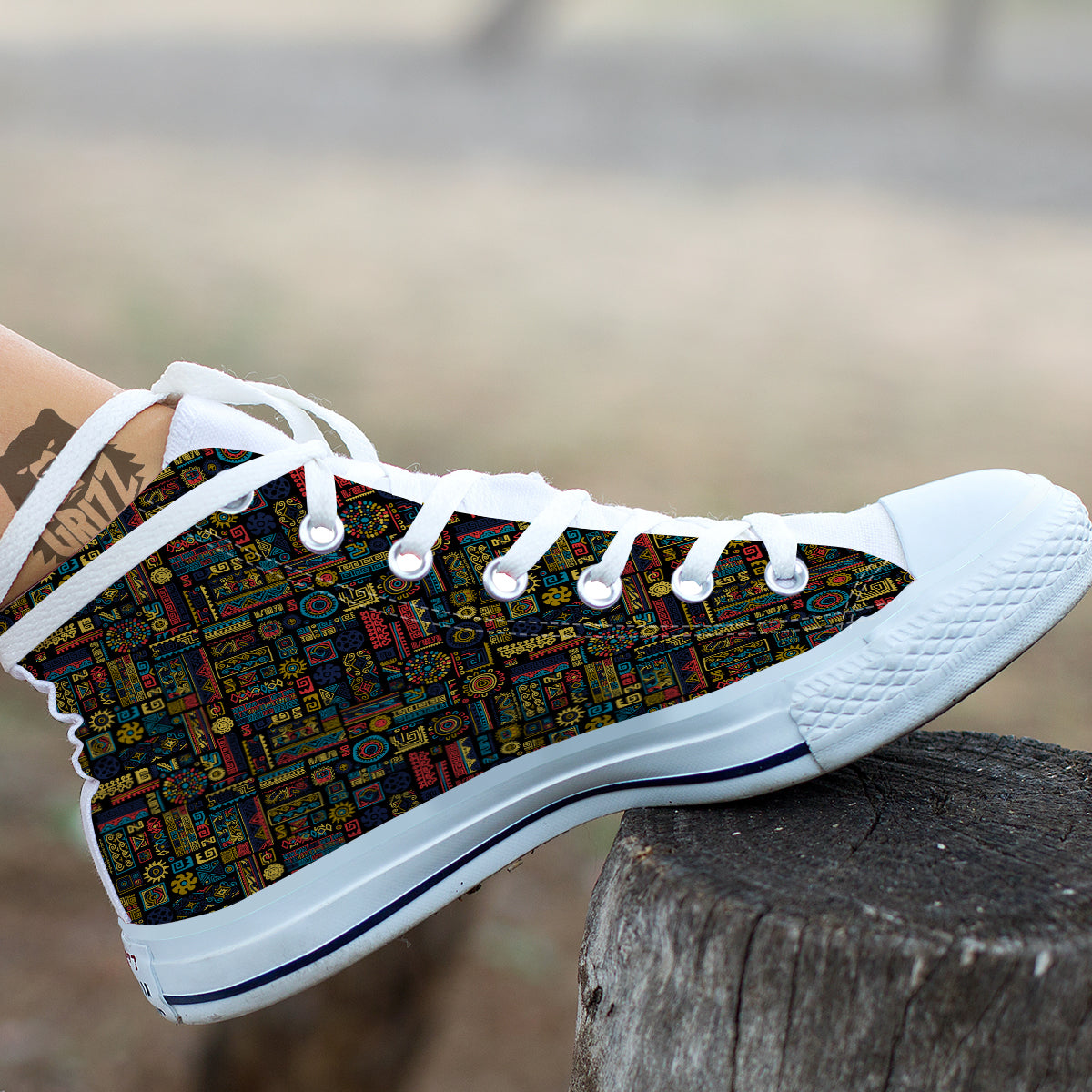 Inspired African Tribal Print Pattern White High Top Shoes-grizzshop