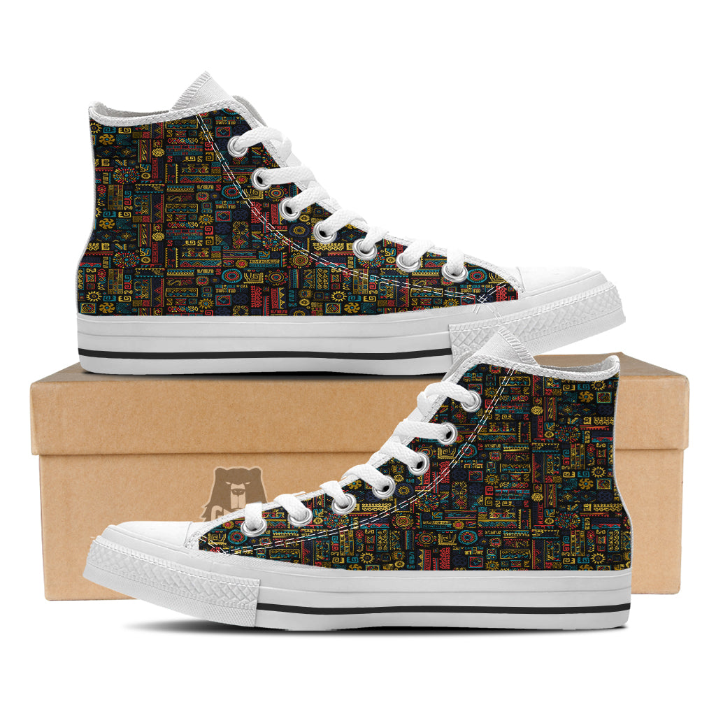 Inspired African Tribal Print Pattern White High Top Shoes-grizzshop