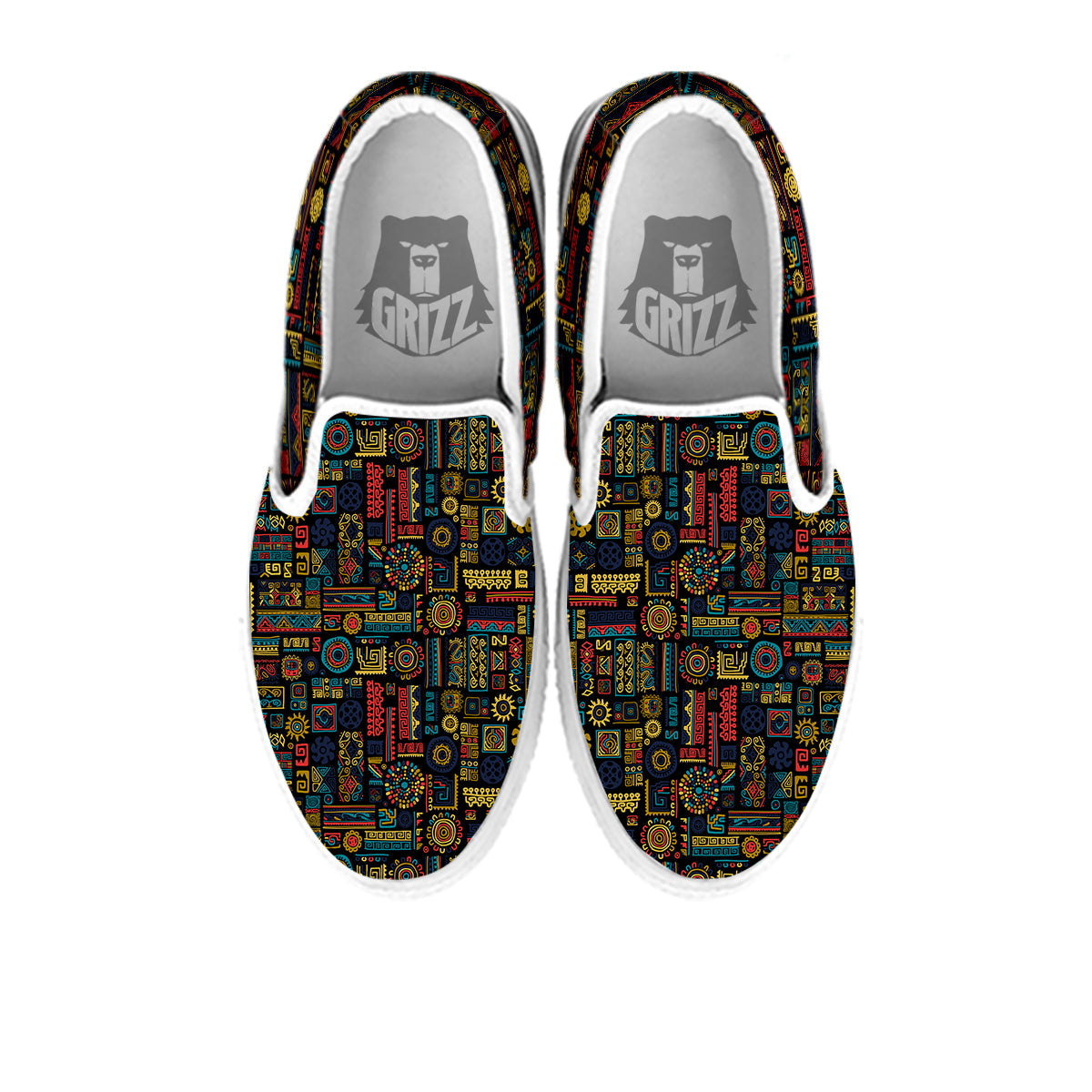 Inspired African Tribal Print Pattern White Slip On Shoes-grizzshop