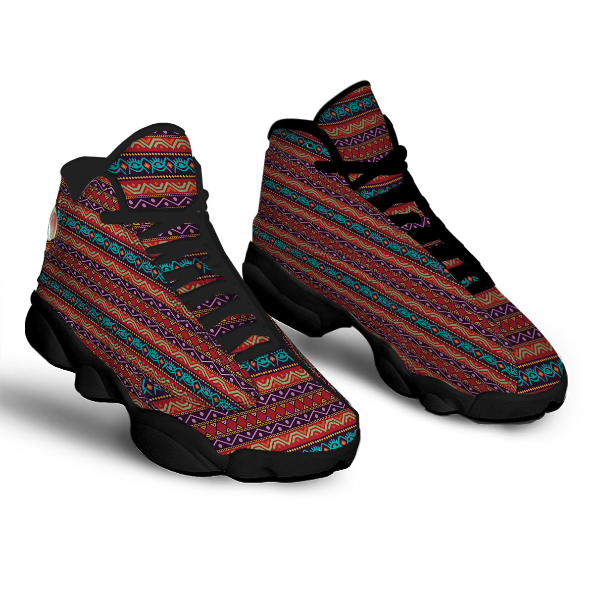 Inspired Afro Ethnic Print Black Basketball Shoes-grizzshop