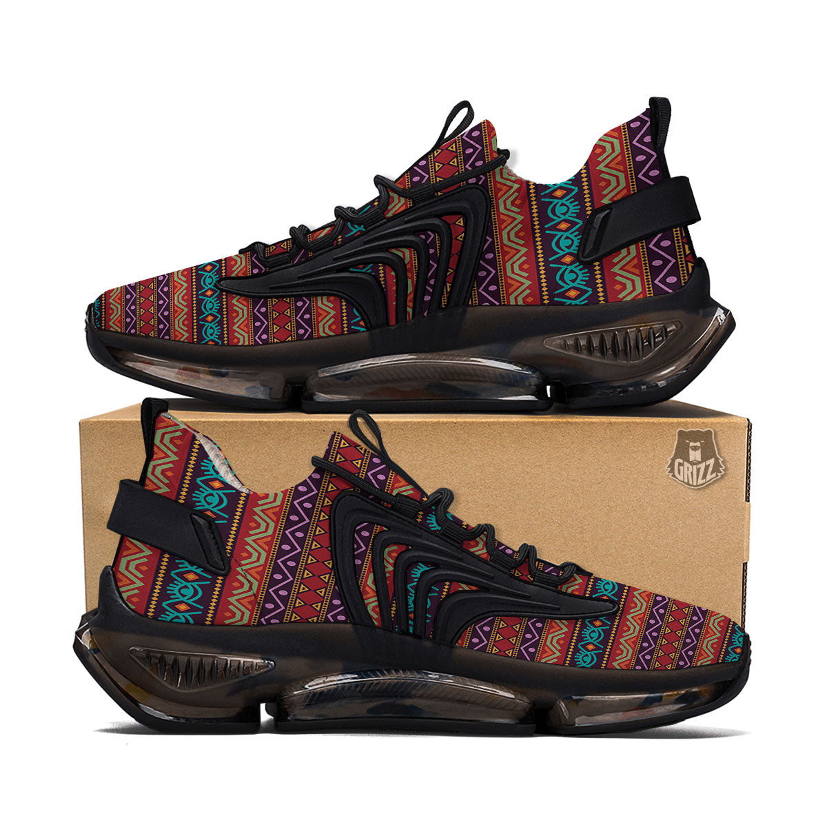 Inspired Afro Ethnic Print Black Gym Shoes-grizzshop