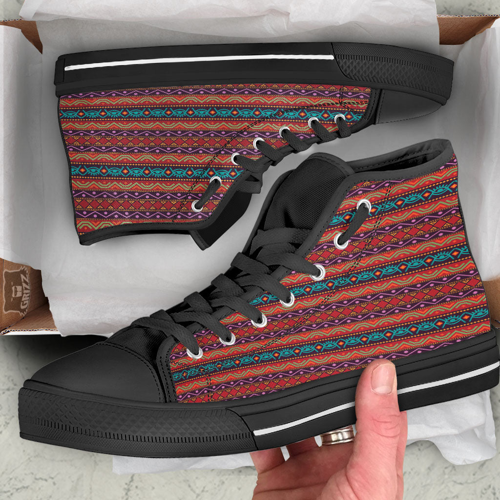 Inspired Afro Ethnic Print Black High Top Shoes-grizzshop