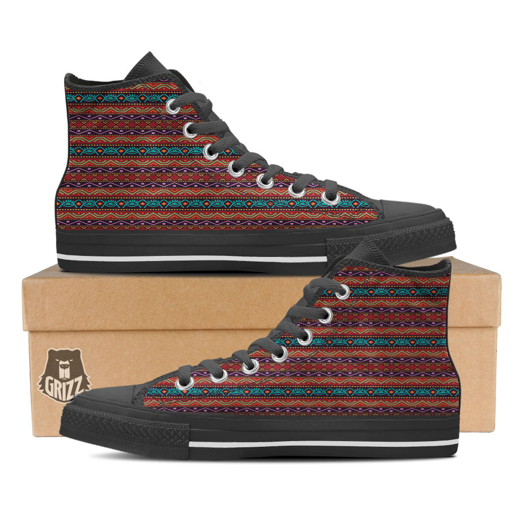 Inspired Afro Ethnic Print Black High Top Shoes-grizzshop