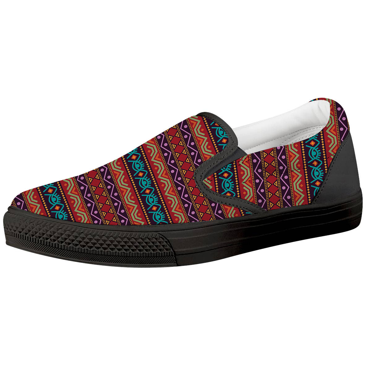 Inspired Afro Ethnic Print Black Slip On Shoes-grizzshop