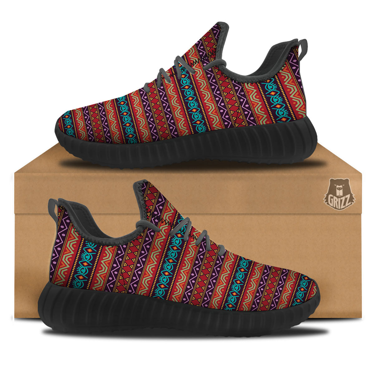 Inspired Afro Ethnic Print Black Walking Shoes-grizzshop