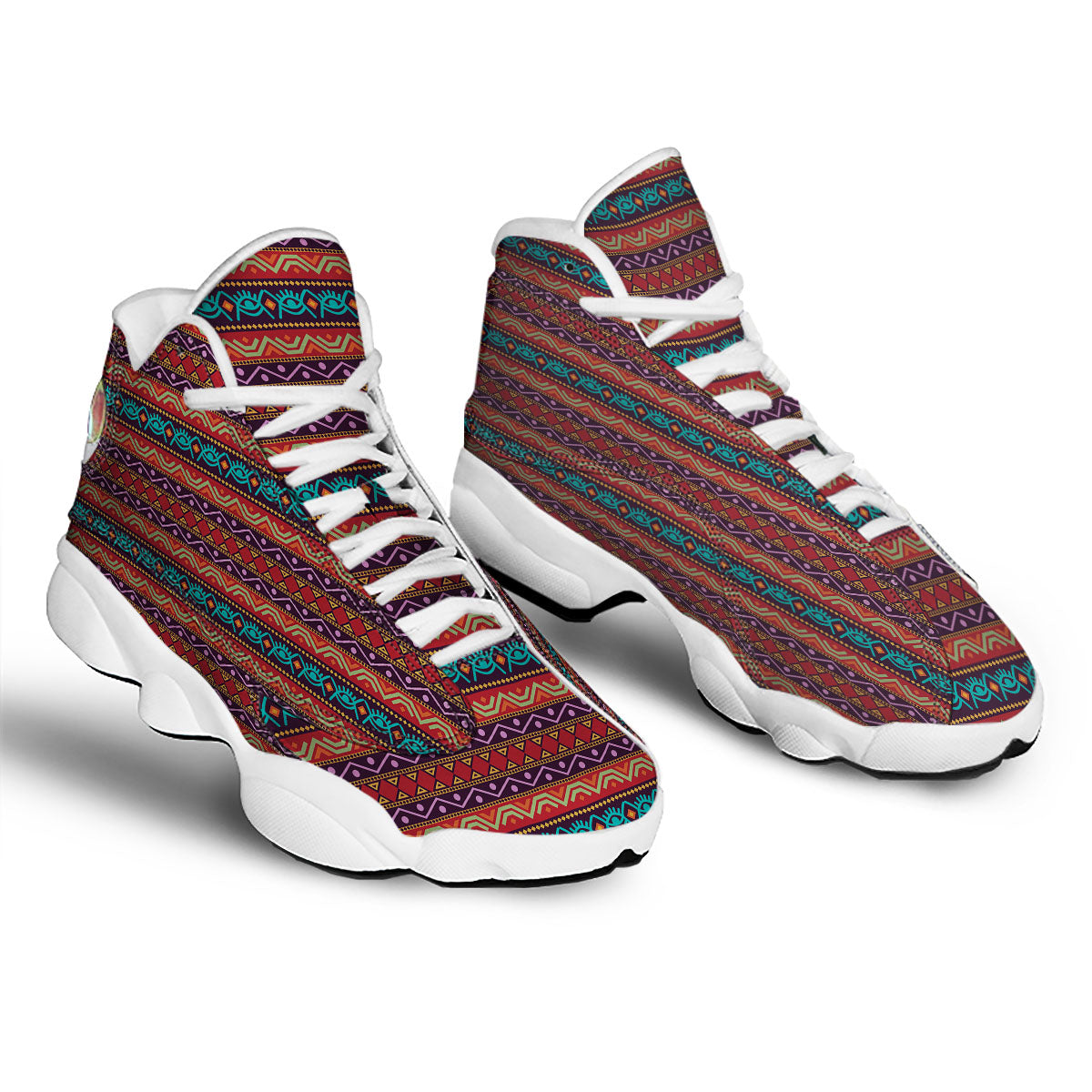Inspired Afro Ethnic Print White Basketball Shoes-grizzshop