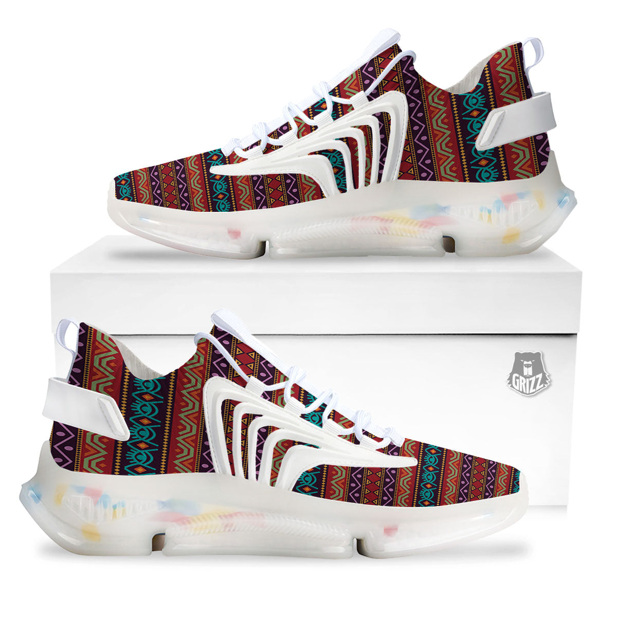 Inspired Afro Ethnic Print White Gym Shoes-grizzshop