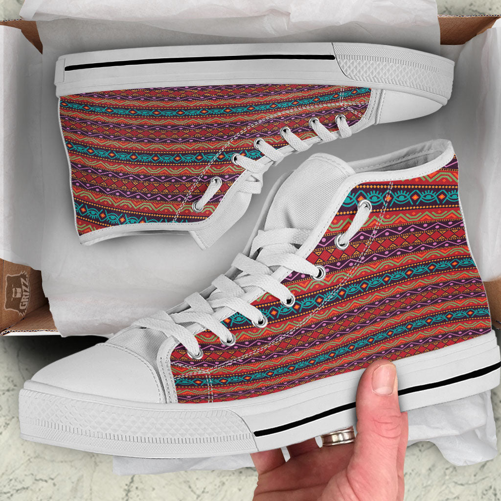 Inspired Afro Ethnic Print White High Top Shoes-grizzshop