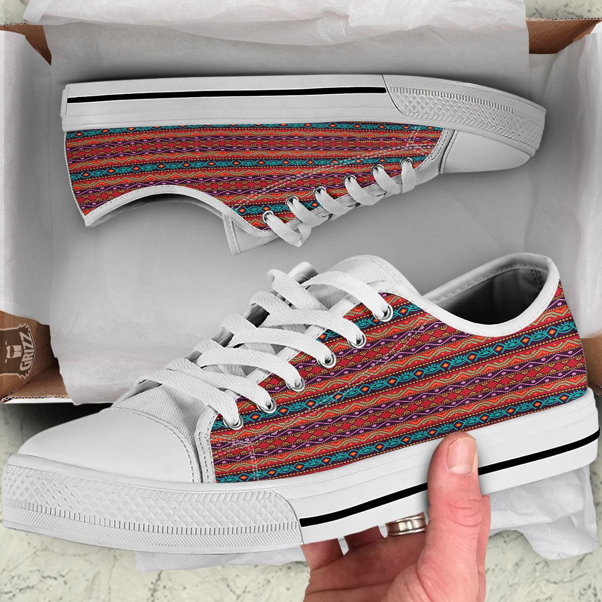 Inspired Afro Ethnic Print White Low Top Shoes-grizzshop