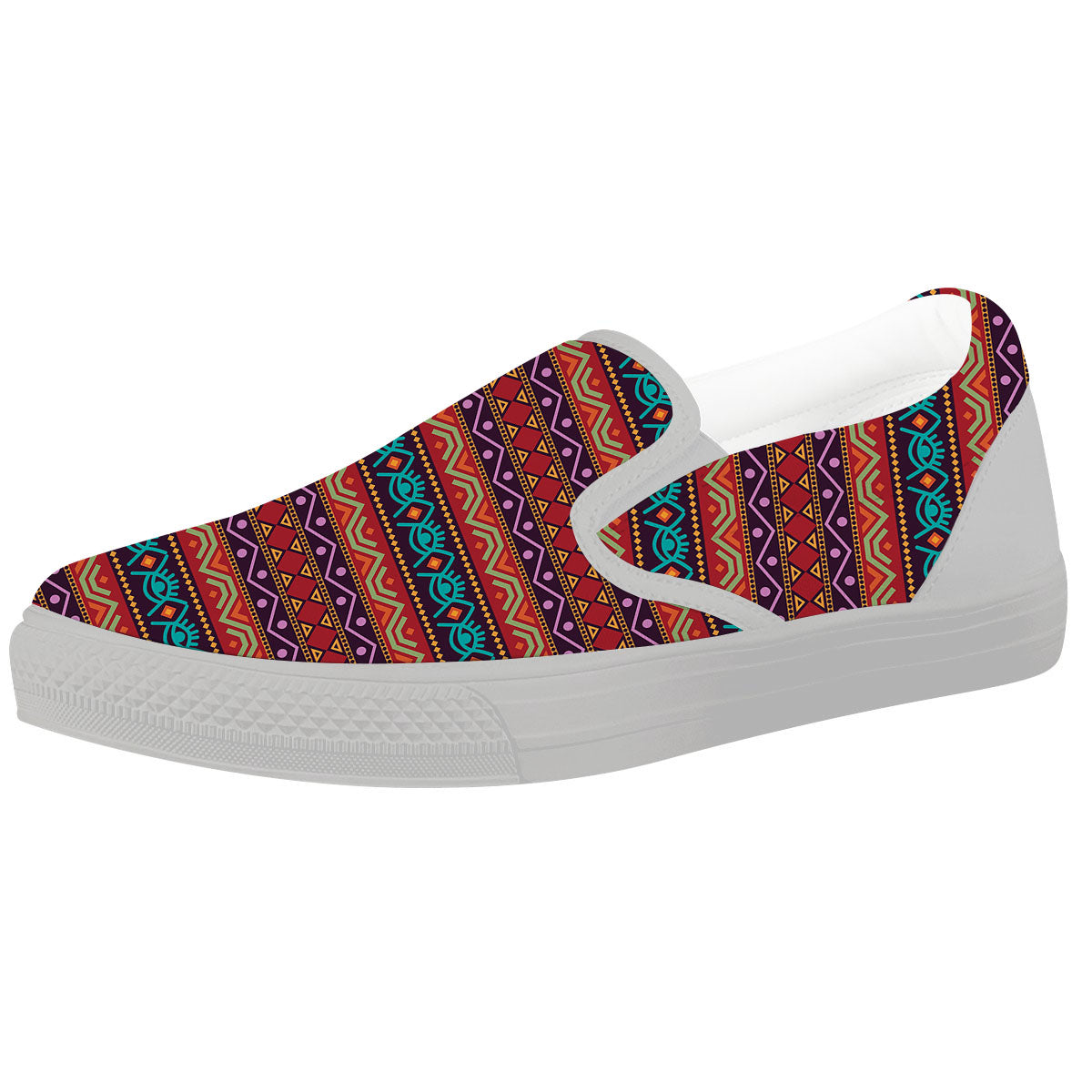 Inspired Afro Ethnic Print White Slip On Shoes-grizzshop