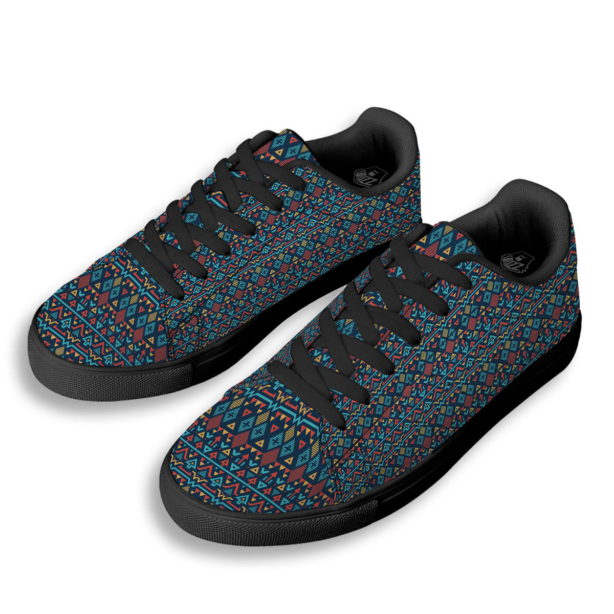 Inspired Ethnic African Print Pattern Black Low Top Sneakers-grizzshop