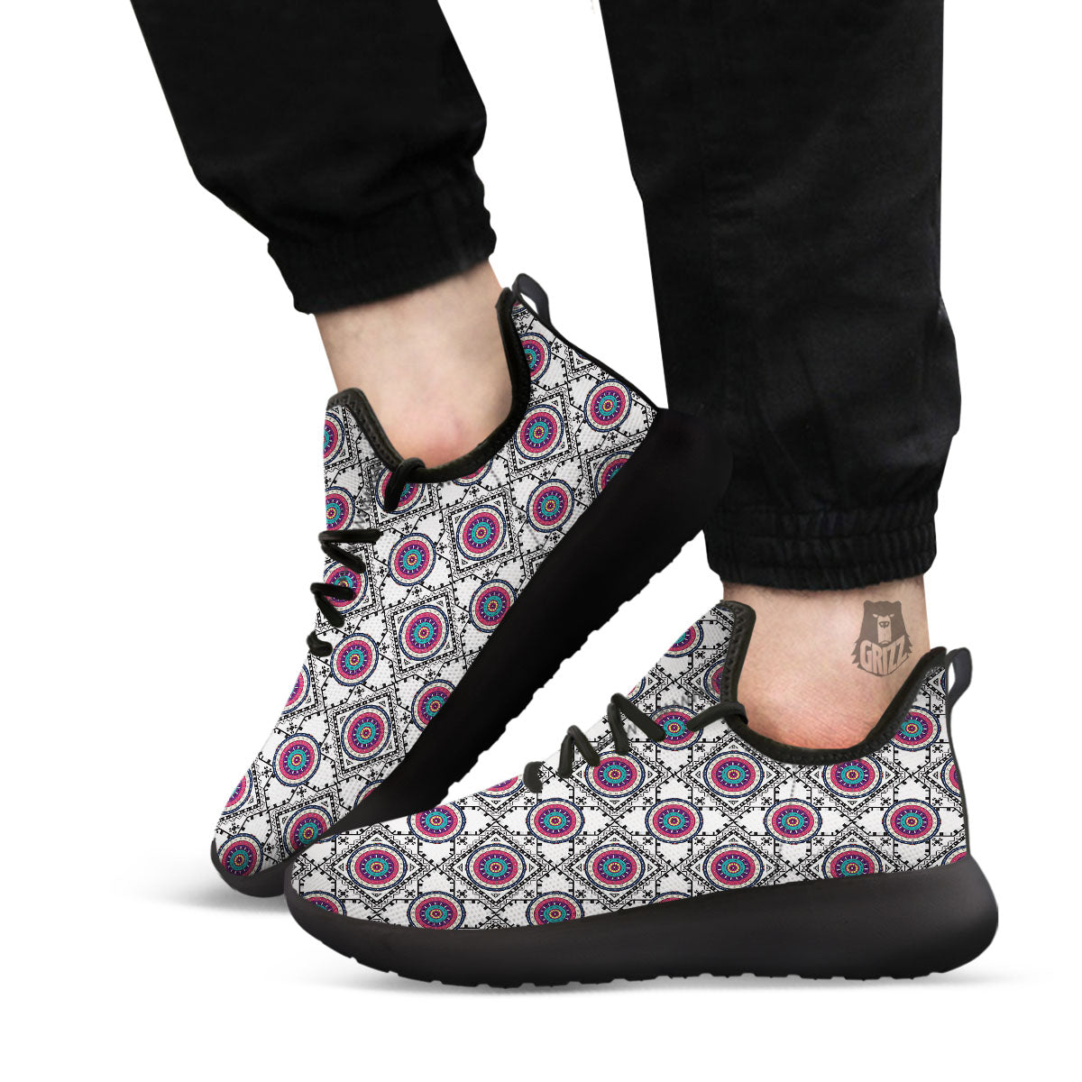 Inspired Native Indian Print Pattern Black Athletic Shoes-grizzshop
