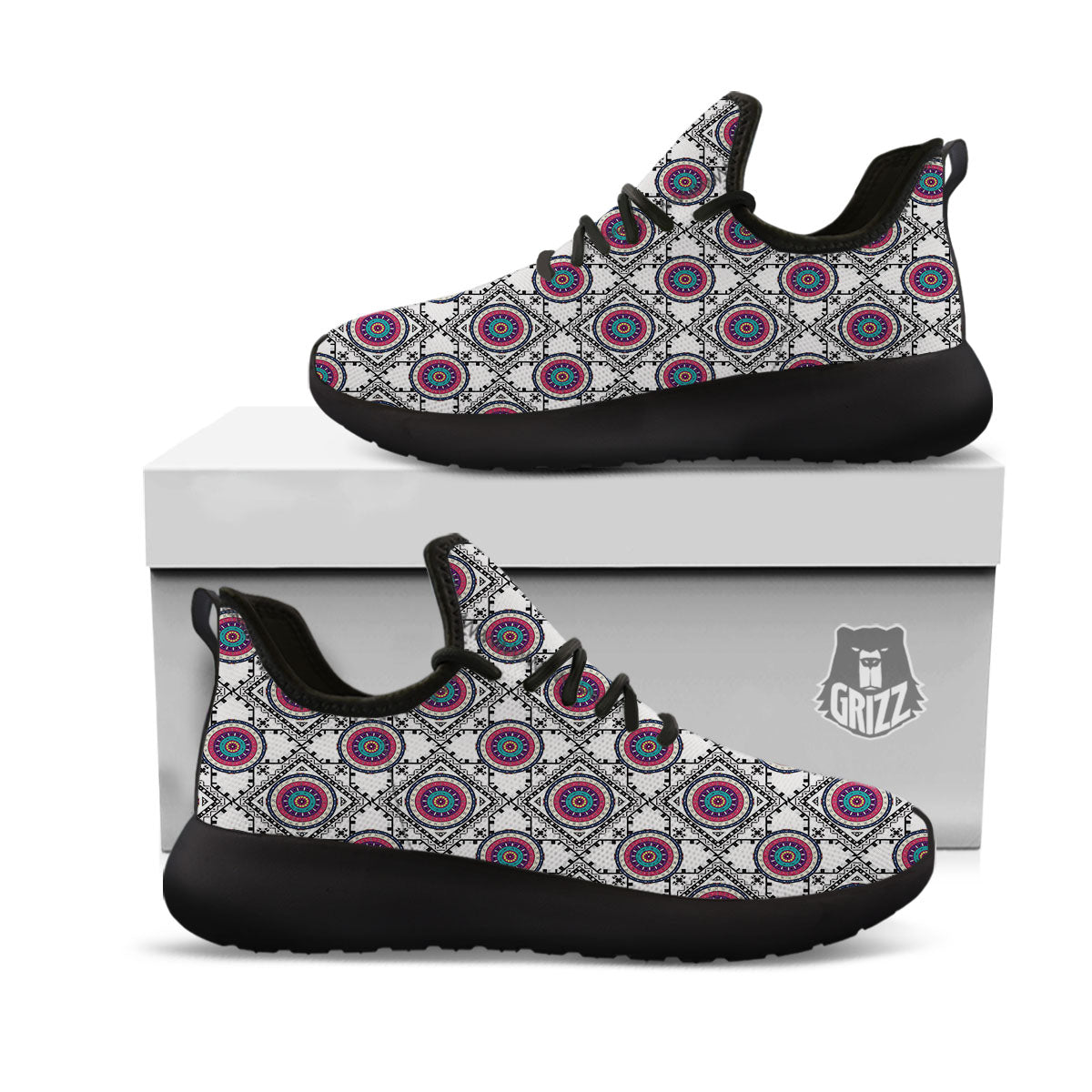 Inspired Native Indian Print Pattern Black Athletic Shoes-grizzshop