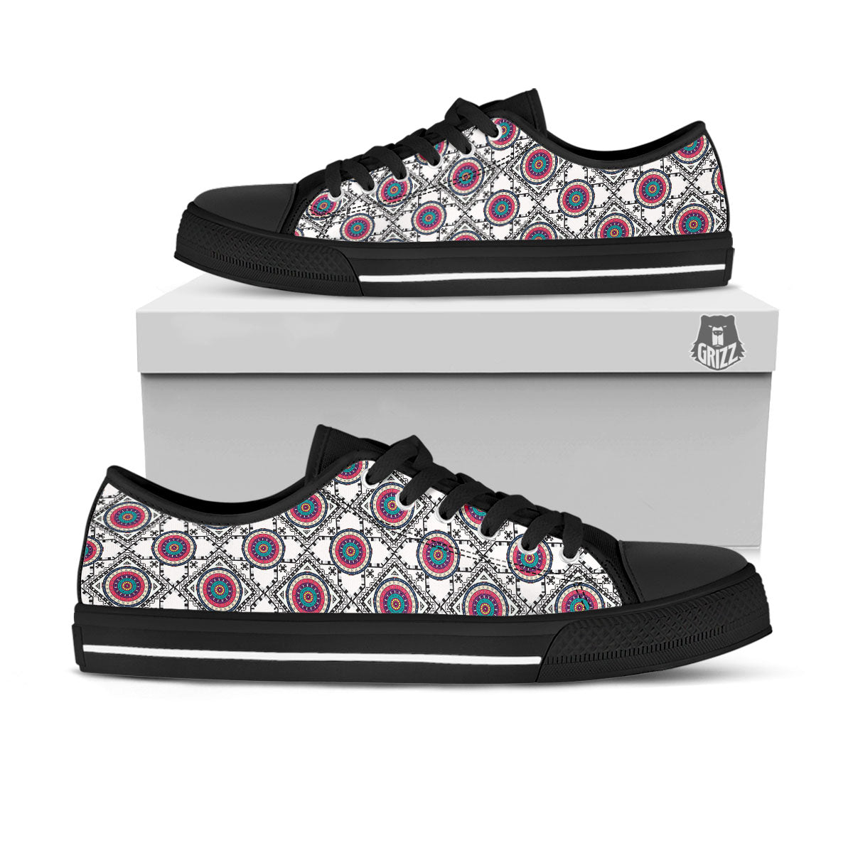 Inspired Native Indian Print Pattern Black Low Top Shoes-grizzshop