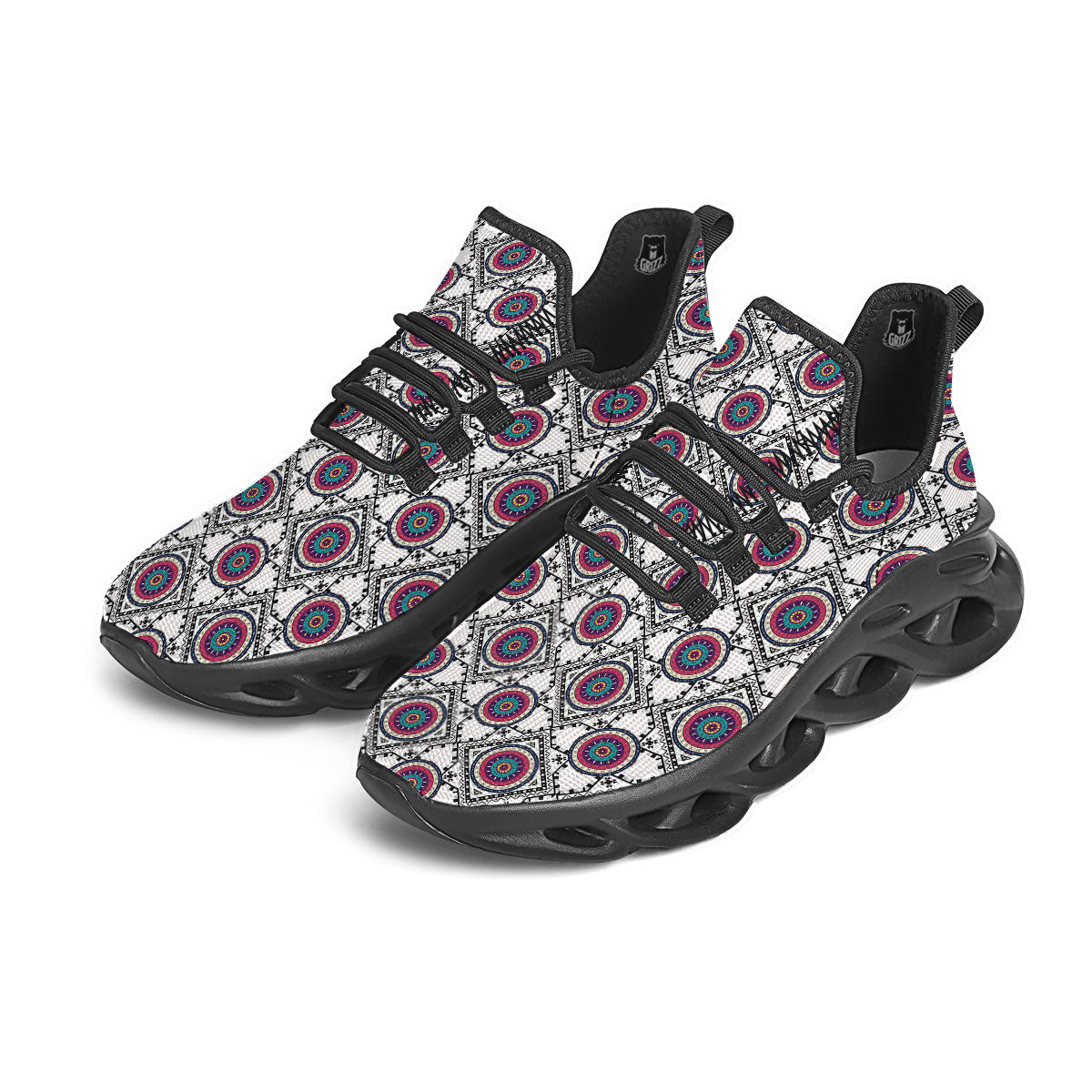 Inspired Native Indian Print Pattern Black Running Shoes-grizzshop