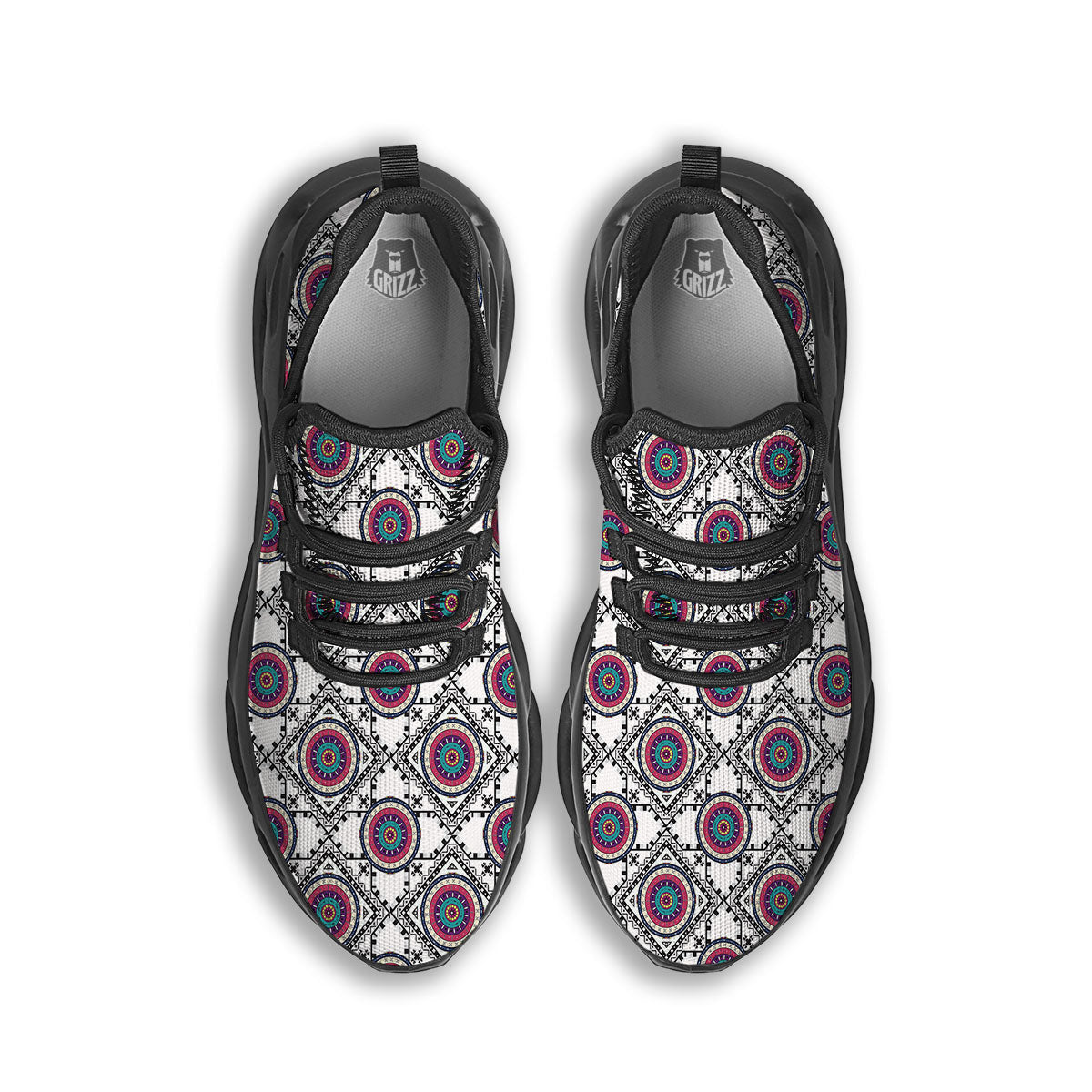 Inspired Native Indian Print Pattern Black Running Shoes-grizzshop
