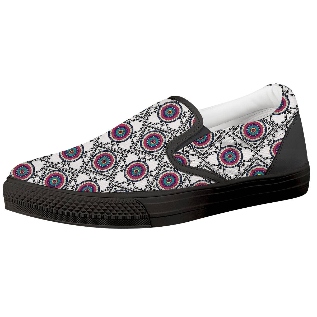 Inspired Native Indian Print Pattern Black Slip On Shoes-grizzshop
