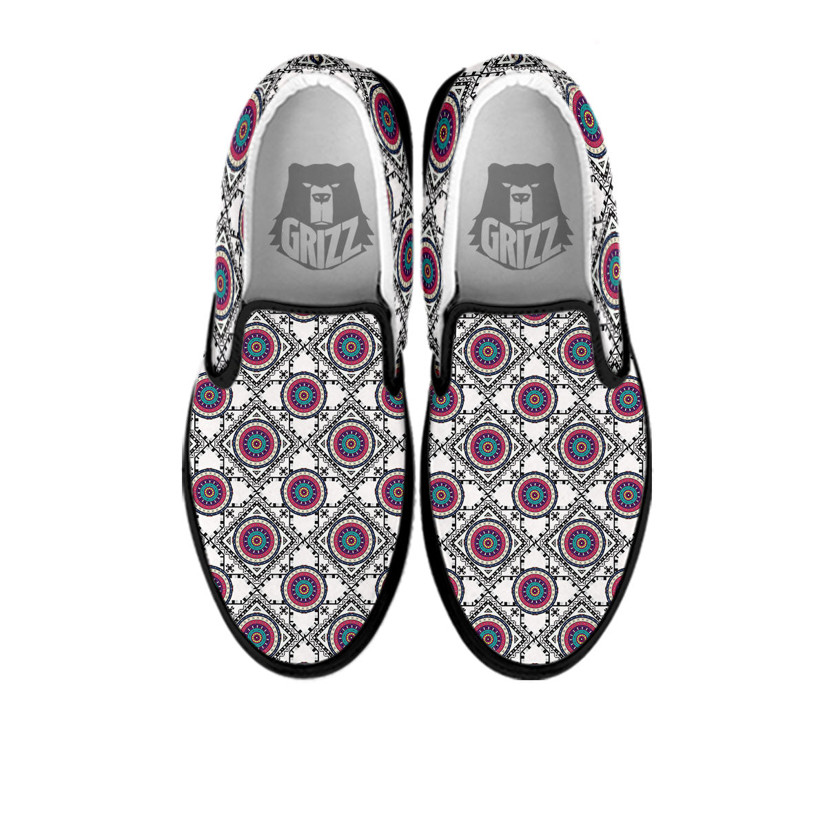 Inspired Native Indian Print Pattern Black Slip On Shoes-grizzshop