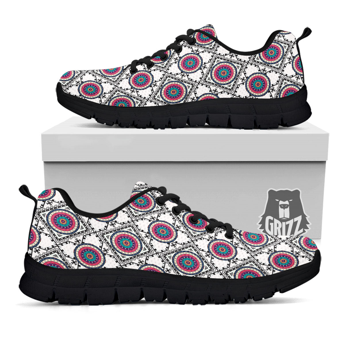 Inspired Native Indian Print Pattern Black Sneaker-grizzshop