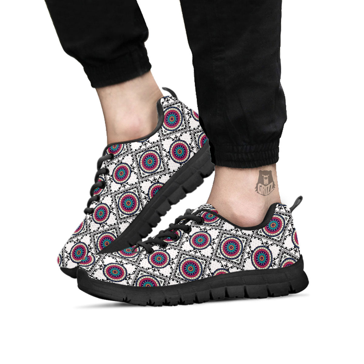 Inspired Native Indian Print Pattern Black Sneaker-grizzshop