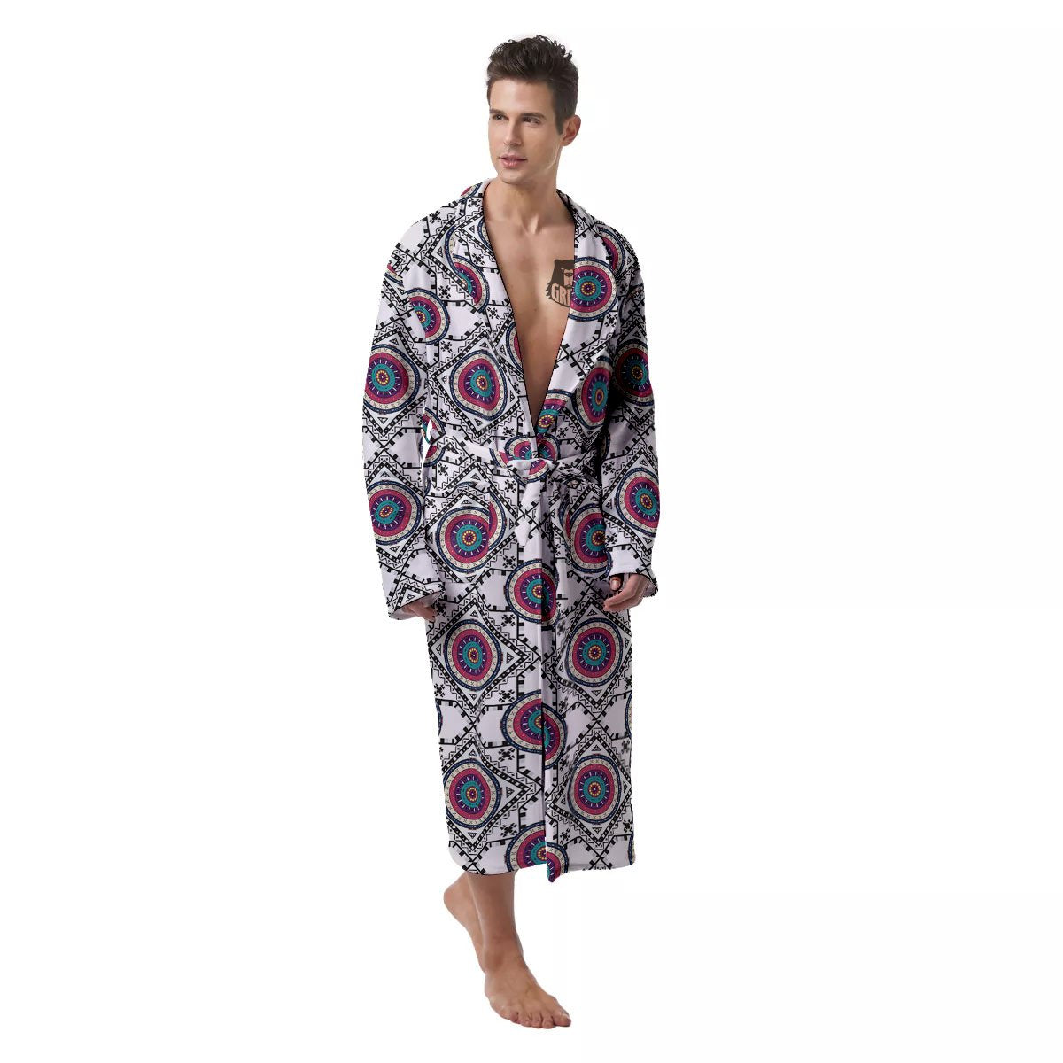 Inspired Native Indian Print Pattern Men's Robe-grizzshop
