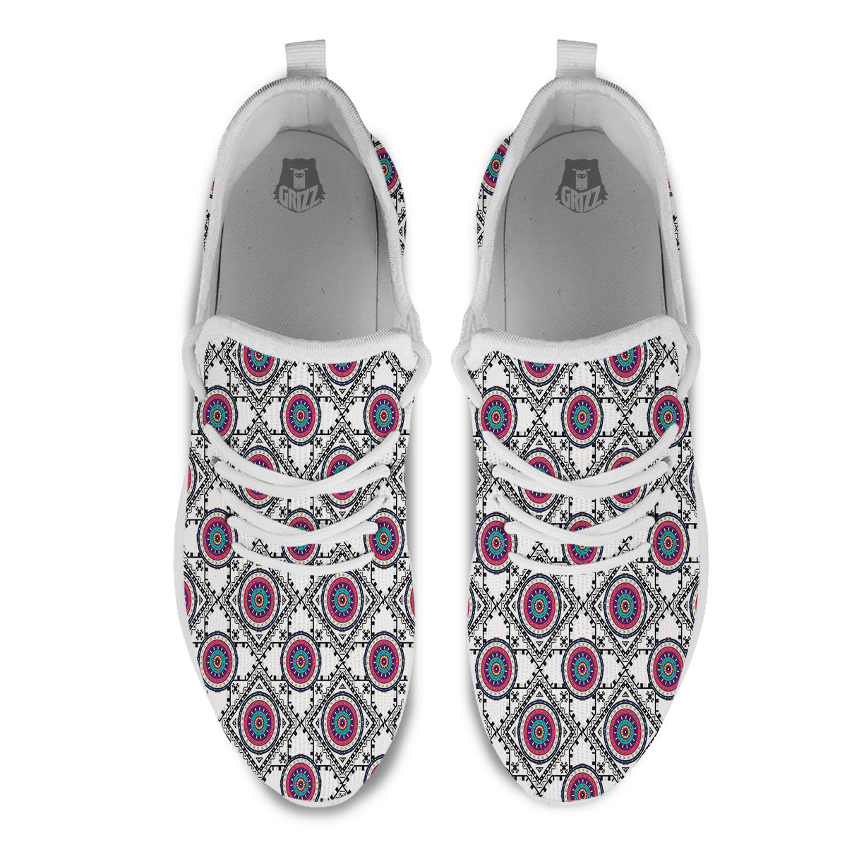 Inspired Native Indian Print Pattern White Athletic Shoes-grizzshop