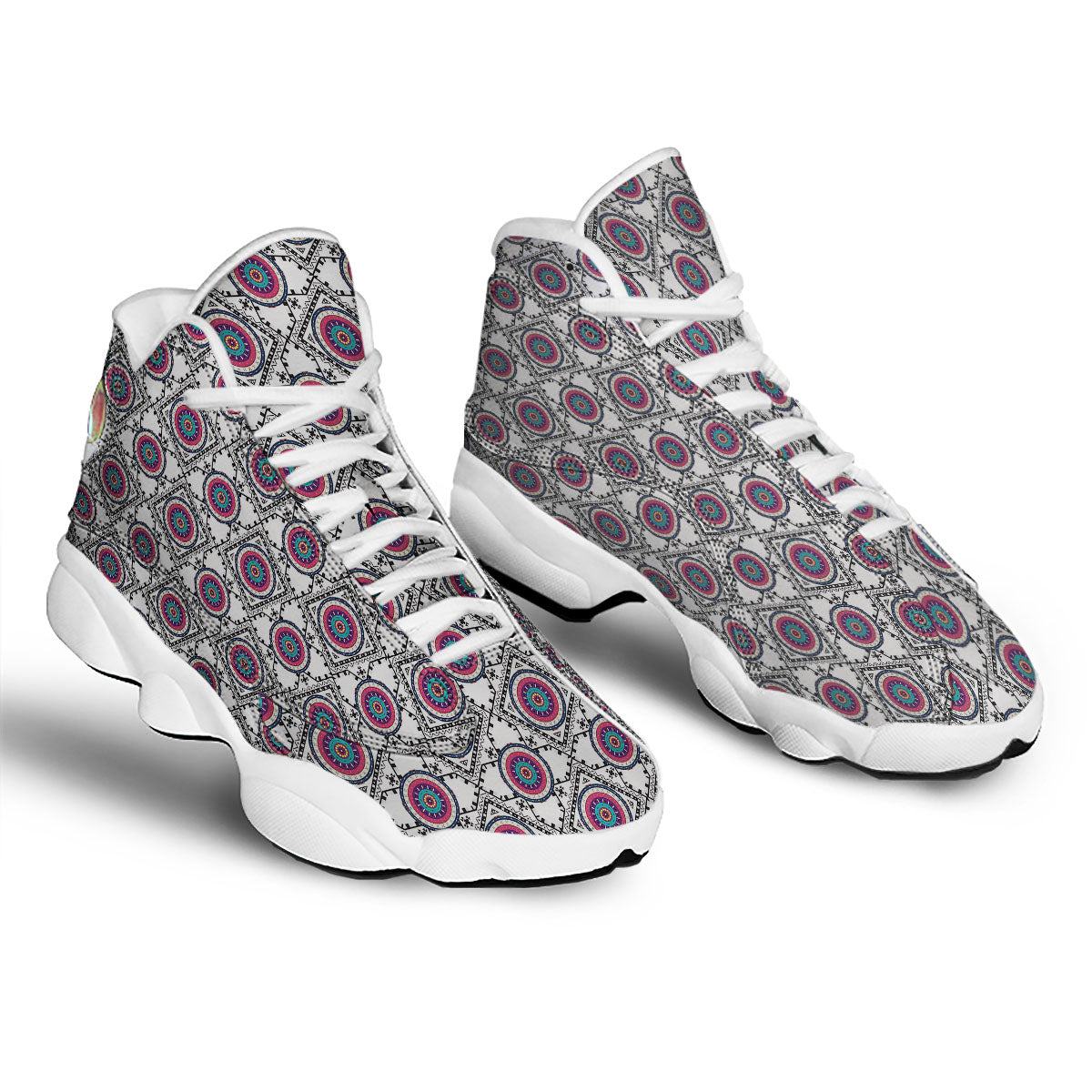 Inspired Native Indian Print Pattern White Basketball Shoes-grizzshop