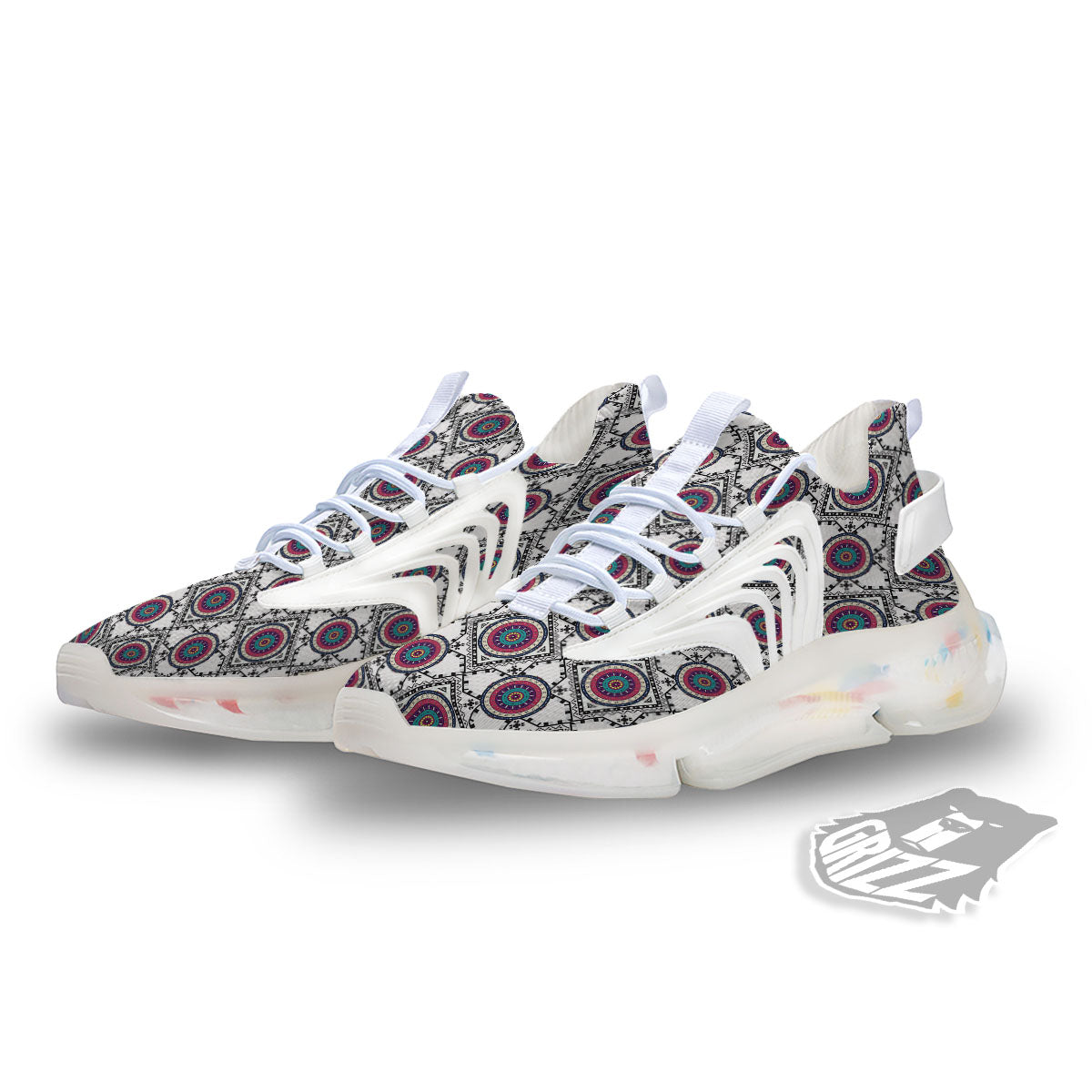 Inspired Native Indian Print Pattern White Gym Shoes-grizzshop