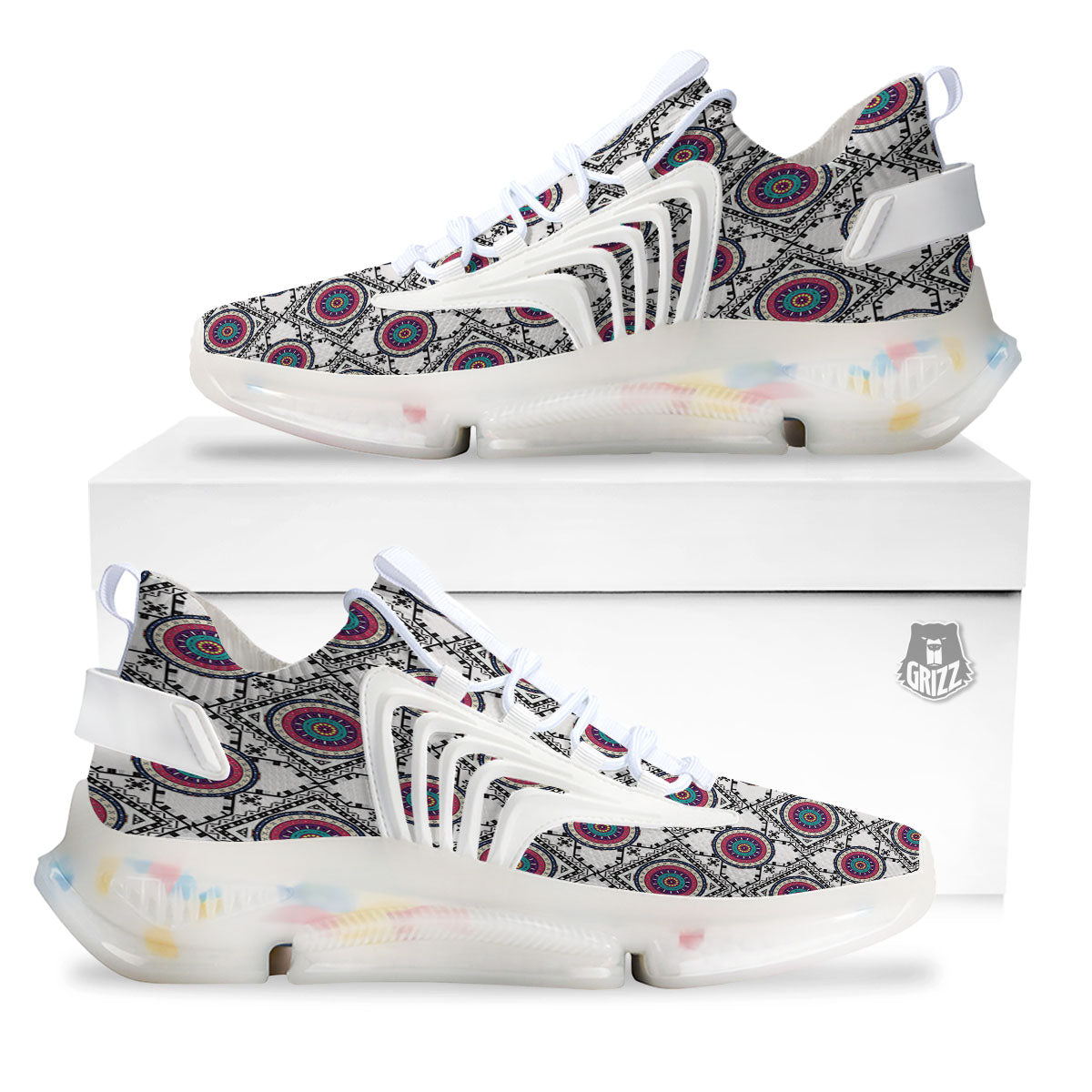 Inspired Native Indian Print Pattern White Gym Shoes-grizzshop