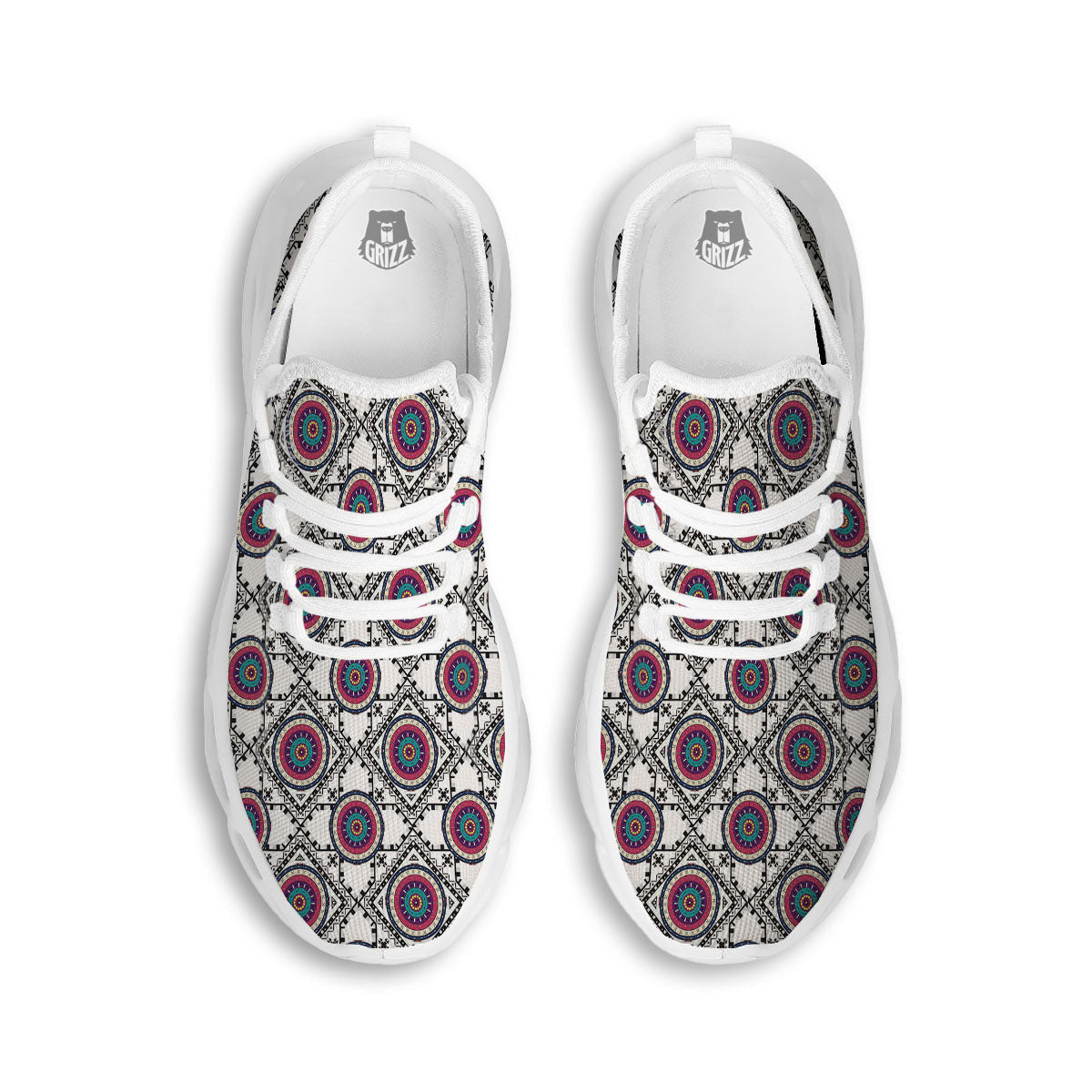 Inspired Native Indian Print Pattern White Running Shoes-grizzshop