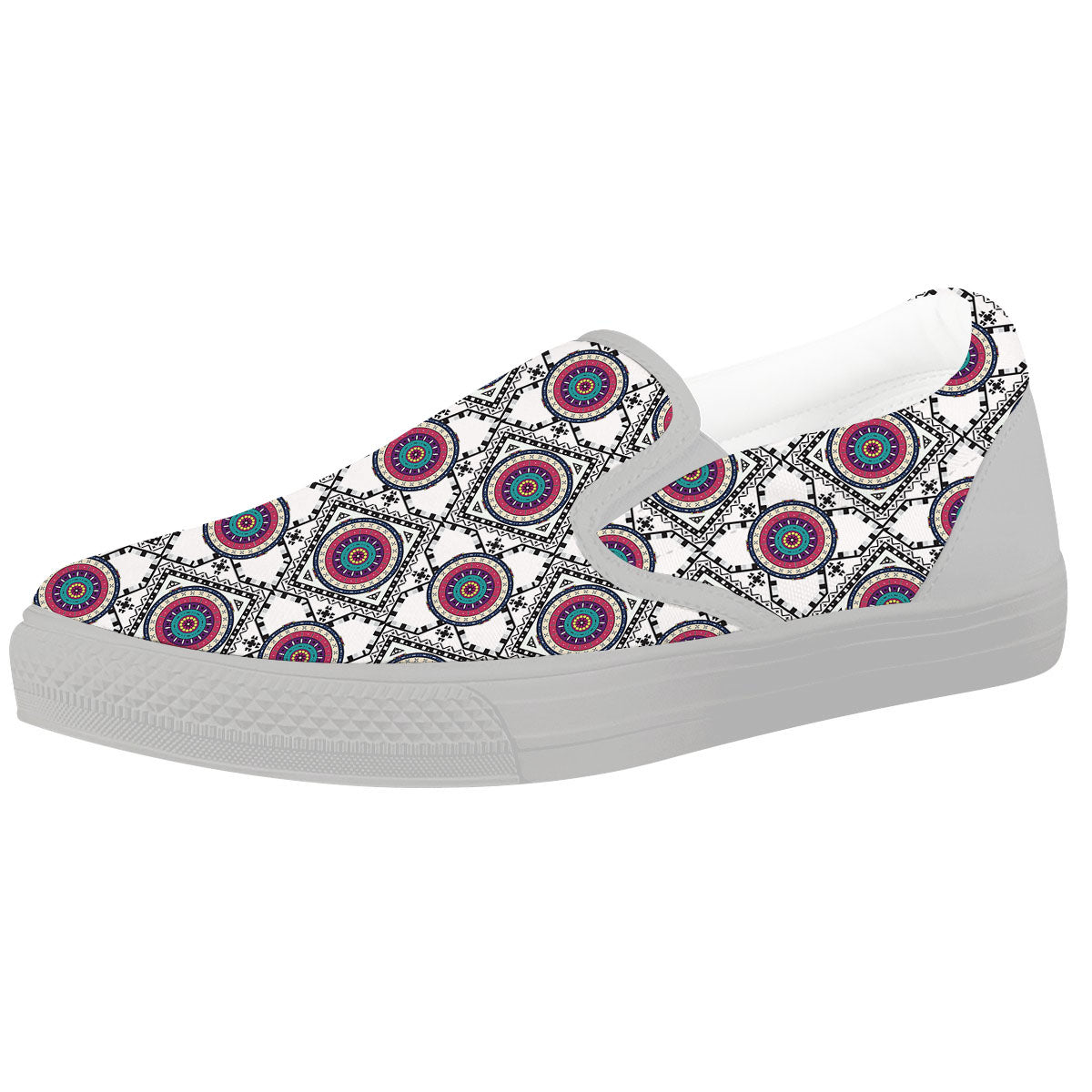 Inspired Native Indian Print Pattern White Slip On Shoes-grizzshop