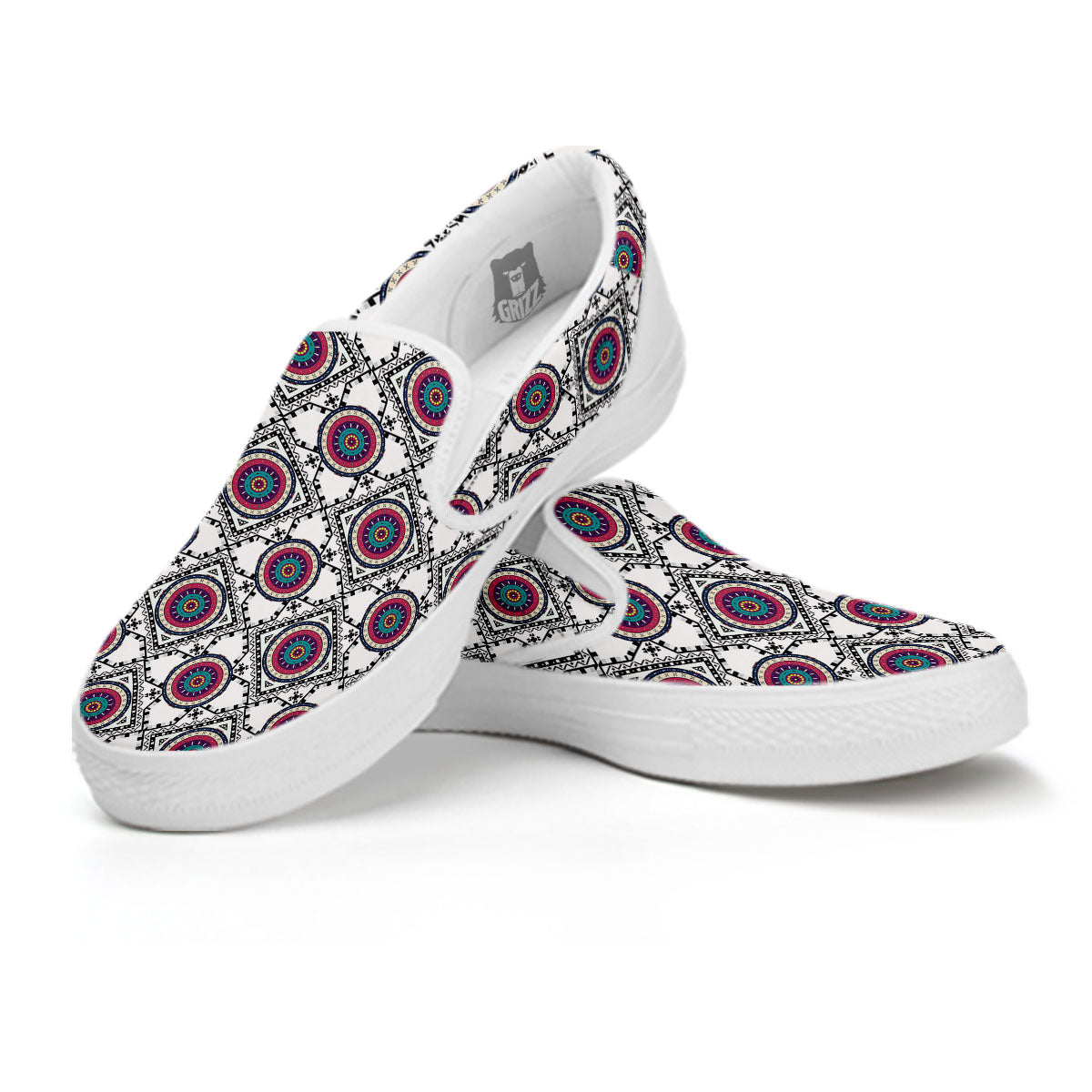 Inspired Native Indian Print Pattern White Slip On Shoes-grizzshop