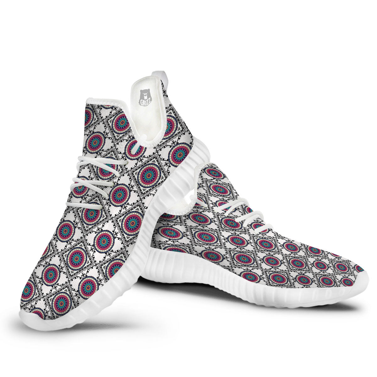 Inspired Native Indian Print Pattern White Walking Shoes-grizzshop