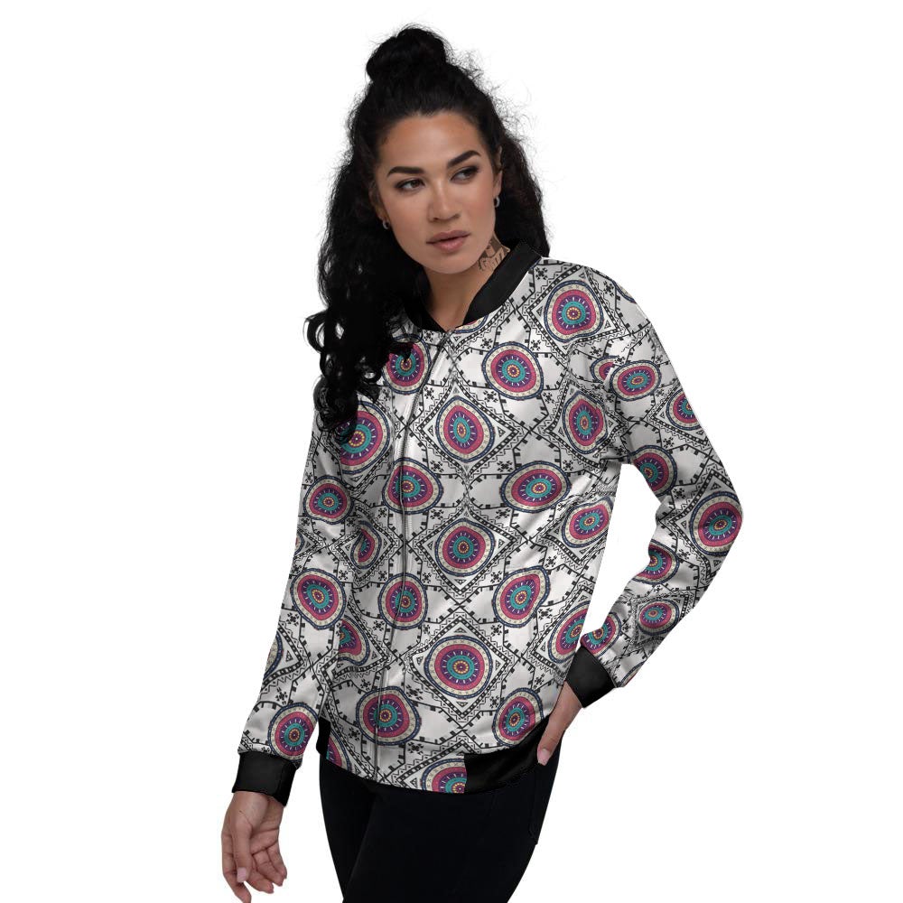 Inspired Native Indian Print Pattern Women's Bomber Jacket-grizzshop