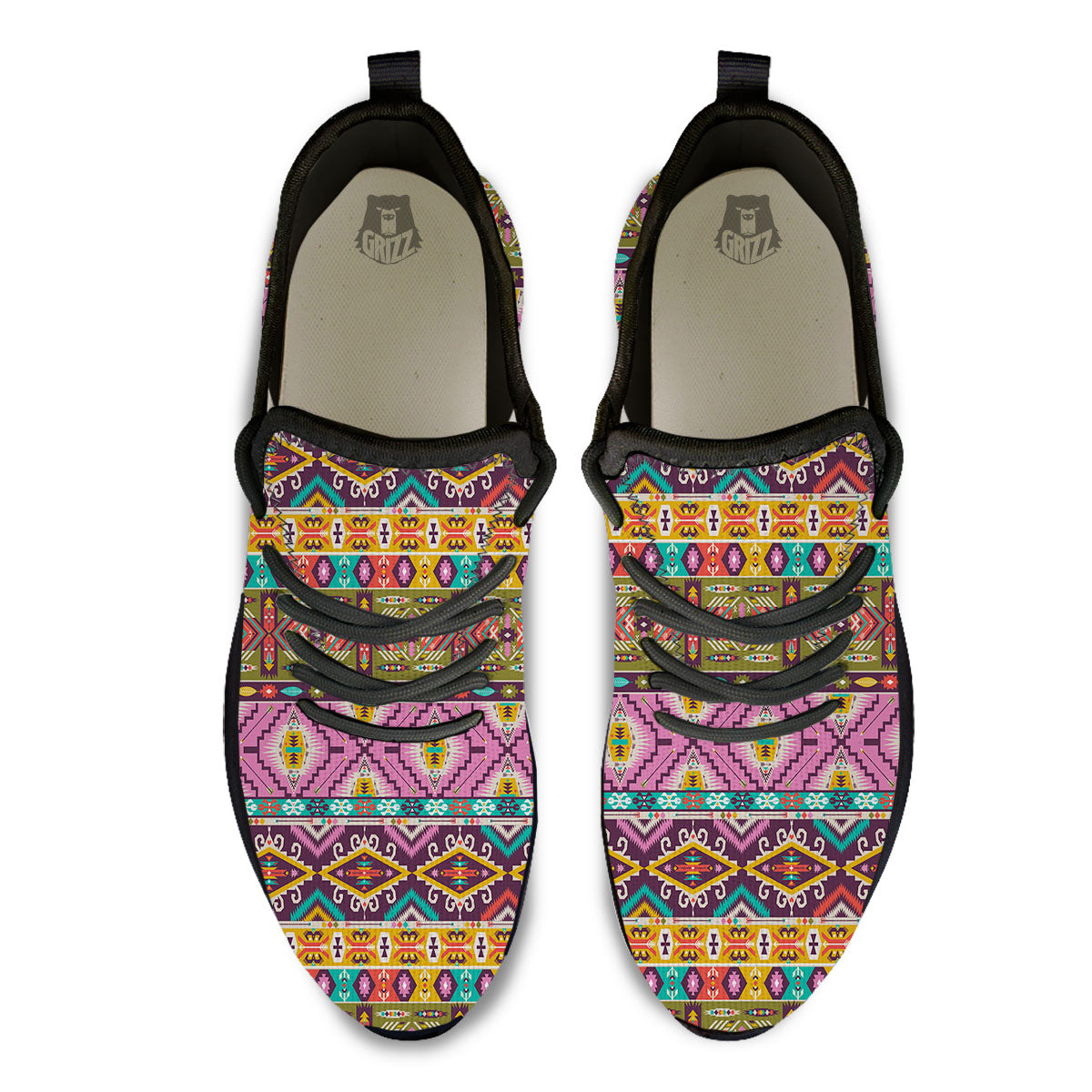 Inspired Native Print Pattern Black Athletic Shoes-grizzshop