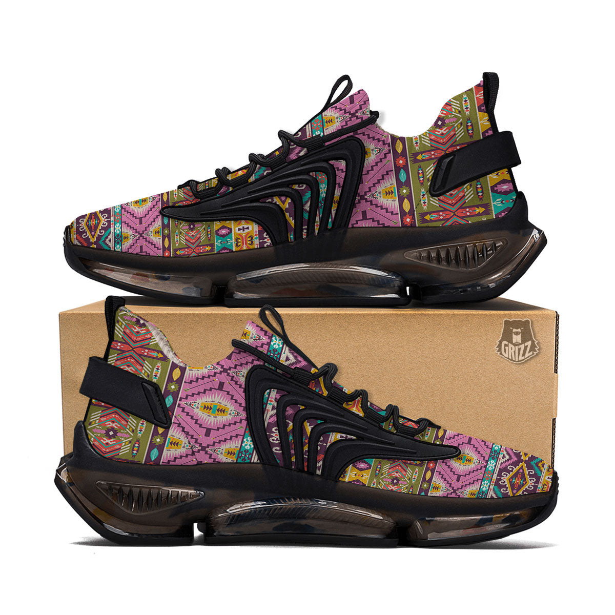 Inspired Native Print Pattern Black Gym Shoes-grizzshop