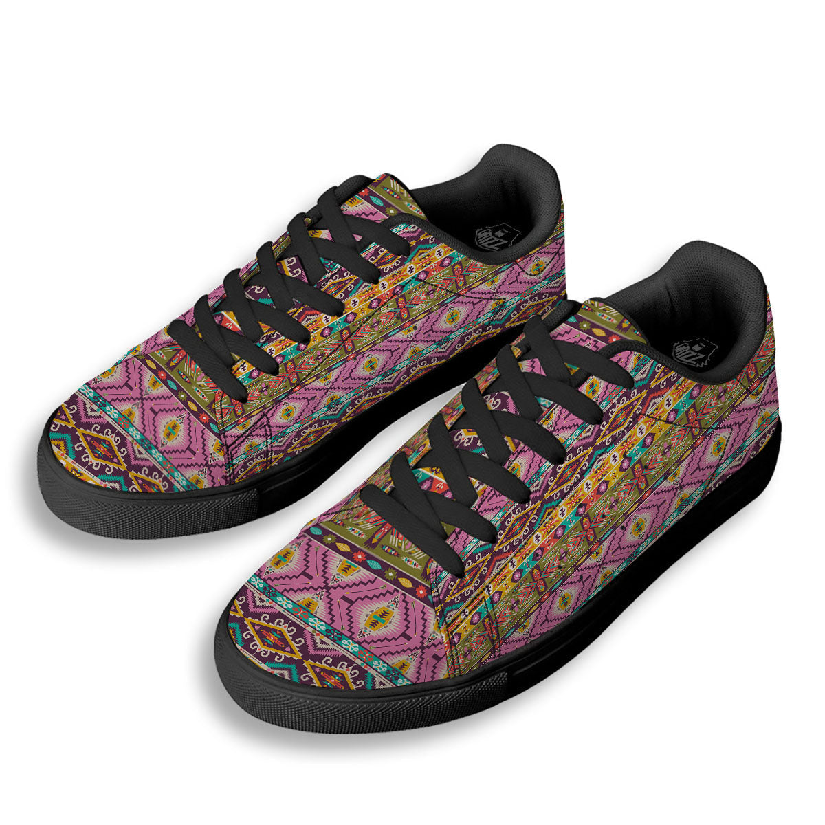 Inspired Native Print Pattern Black Low Top Sneakers-grizzshop