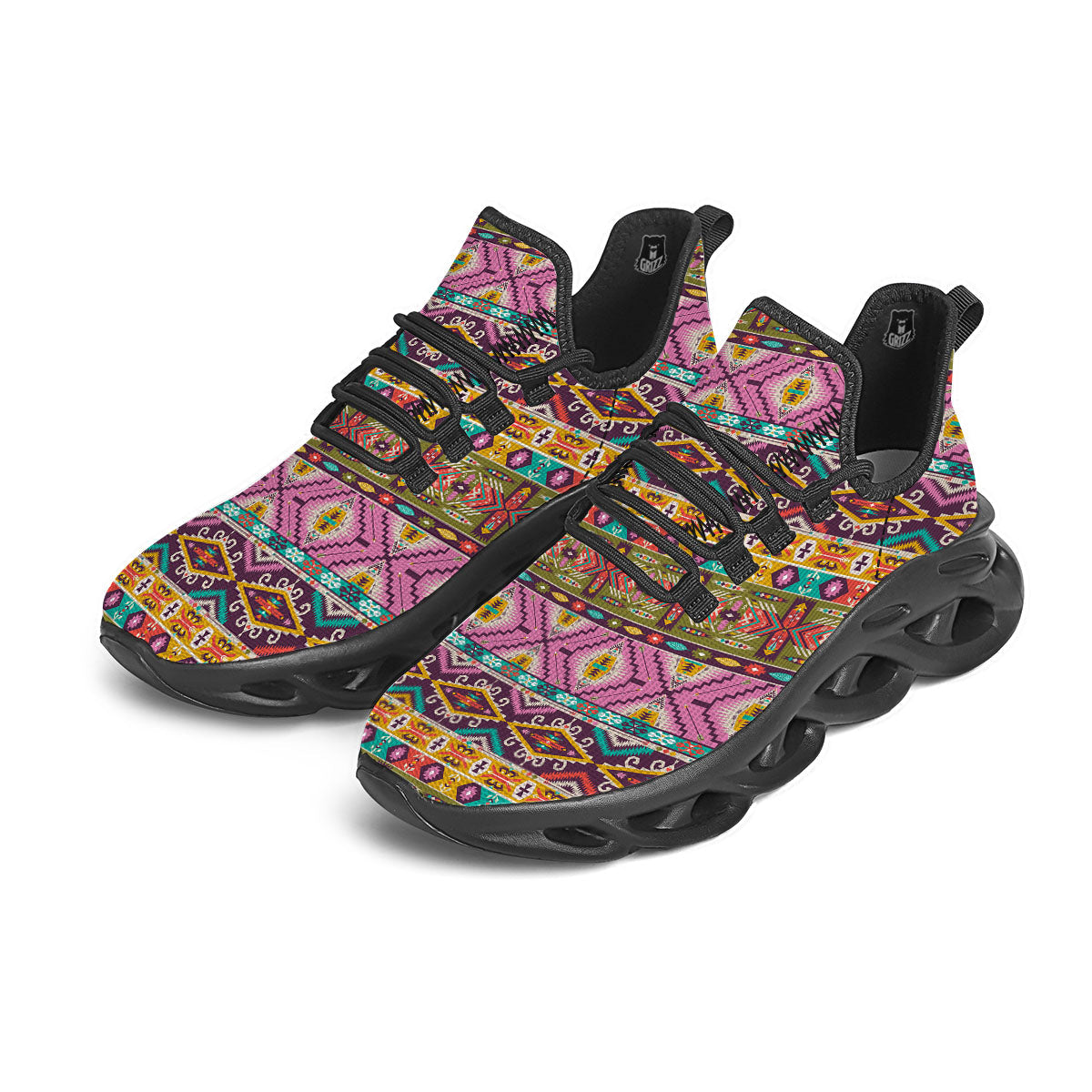 Inspired Native Print Pattern Black Running Shoes-grizzshop