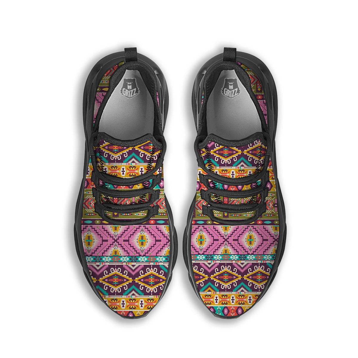 Inspired Native Print Pattern Black Running Shoes-grizzshop