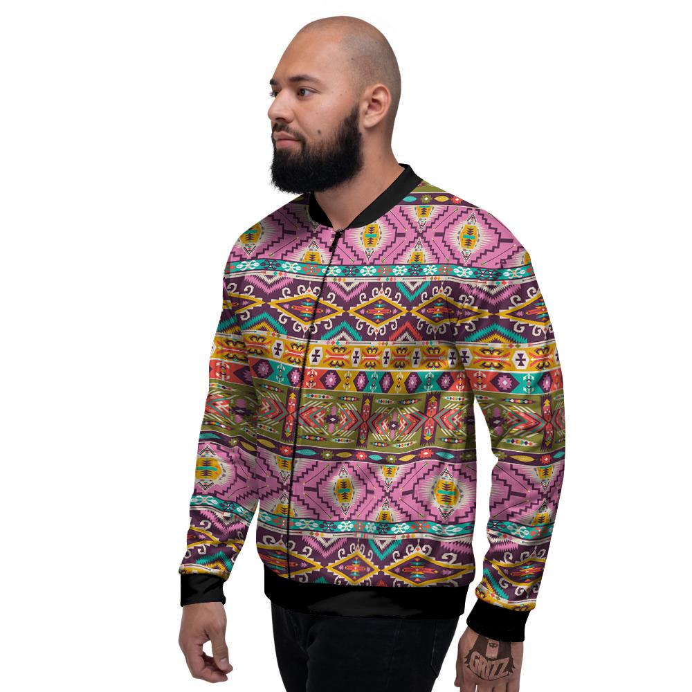 Inspired Native Print Pattern Men's Bomber Jacket-grizzshop