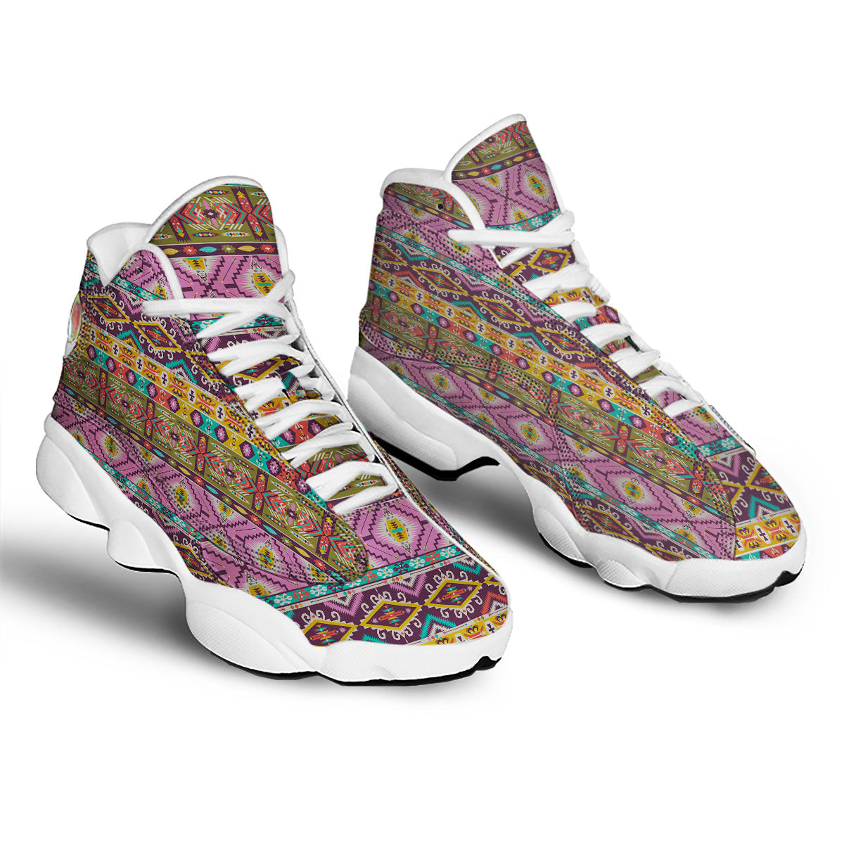 Inspired Native Print Pattern White Basketball Shoes-grizzshop