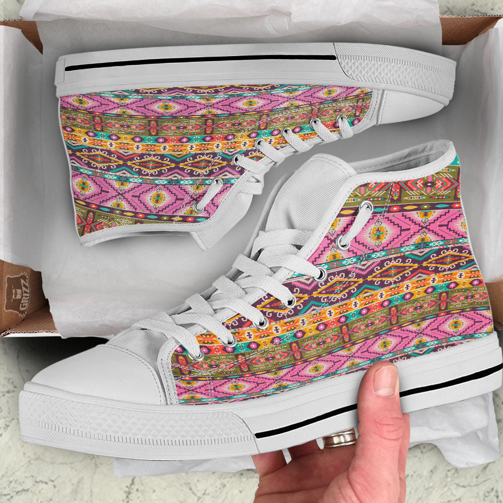 Inspired Native Print Pattern White High Top Shoes-grizzshop