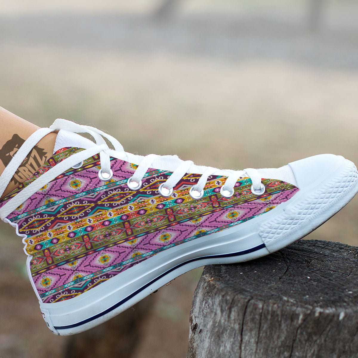 Inspired Native Print Pattern White High Top Shoes-grizzshop