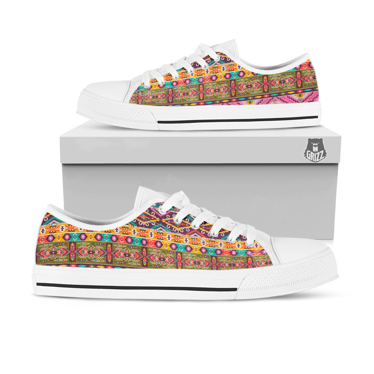 Inspired Native Print Pattern White Low Top Shoes-grizzshop