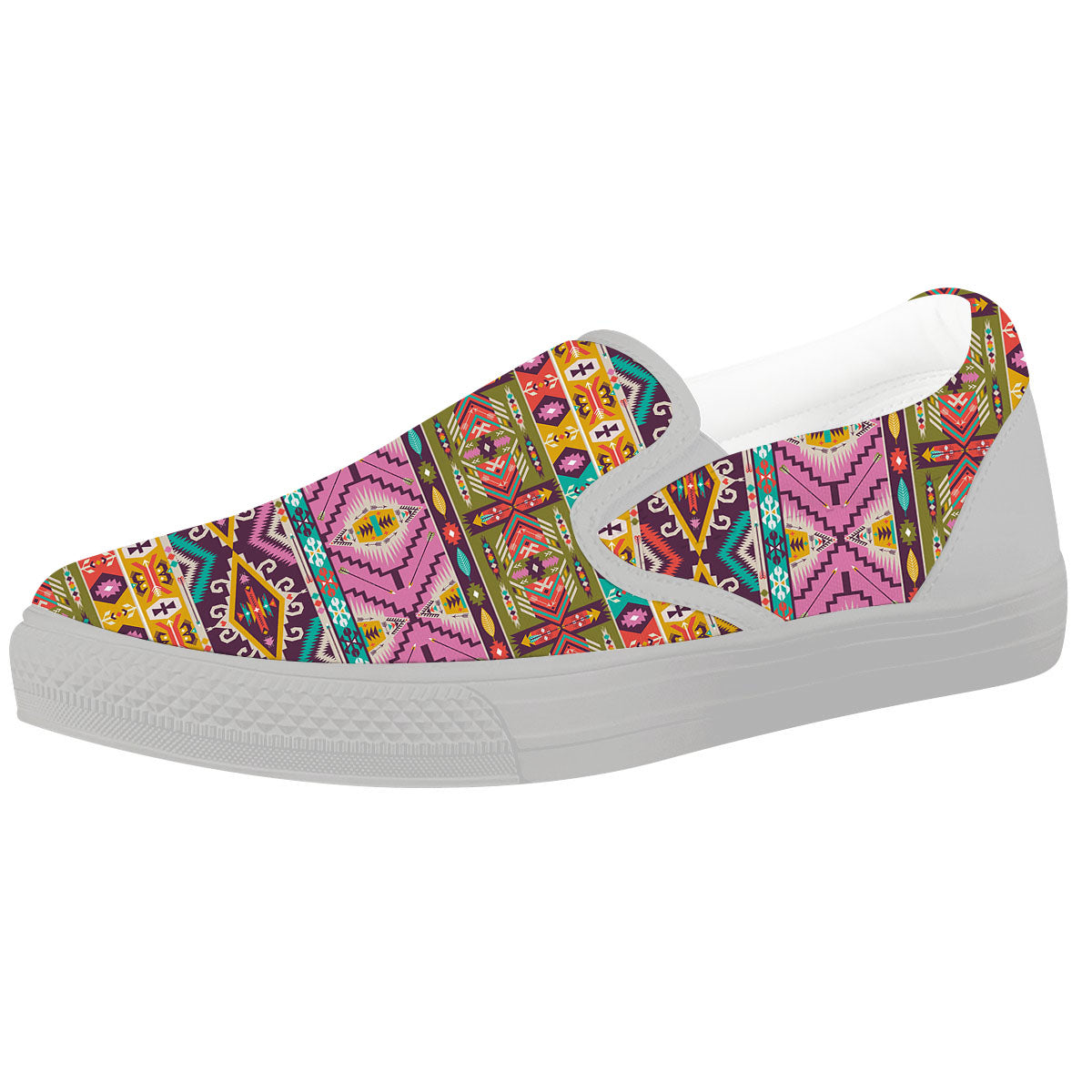 Inspired Native Print Pattern White Slip On Shoes-grizzshop