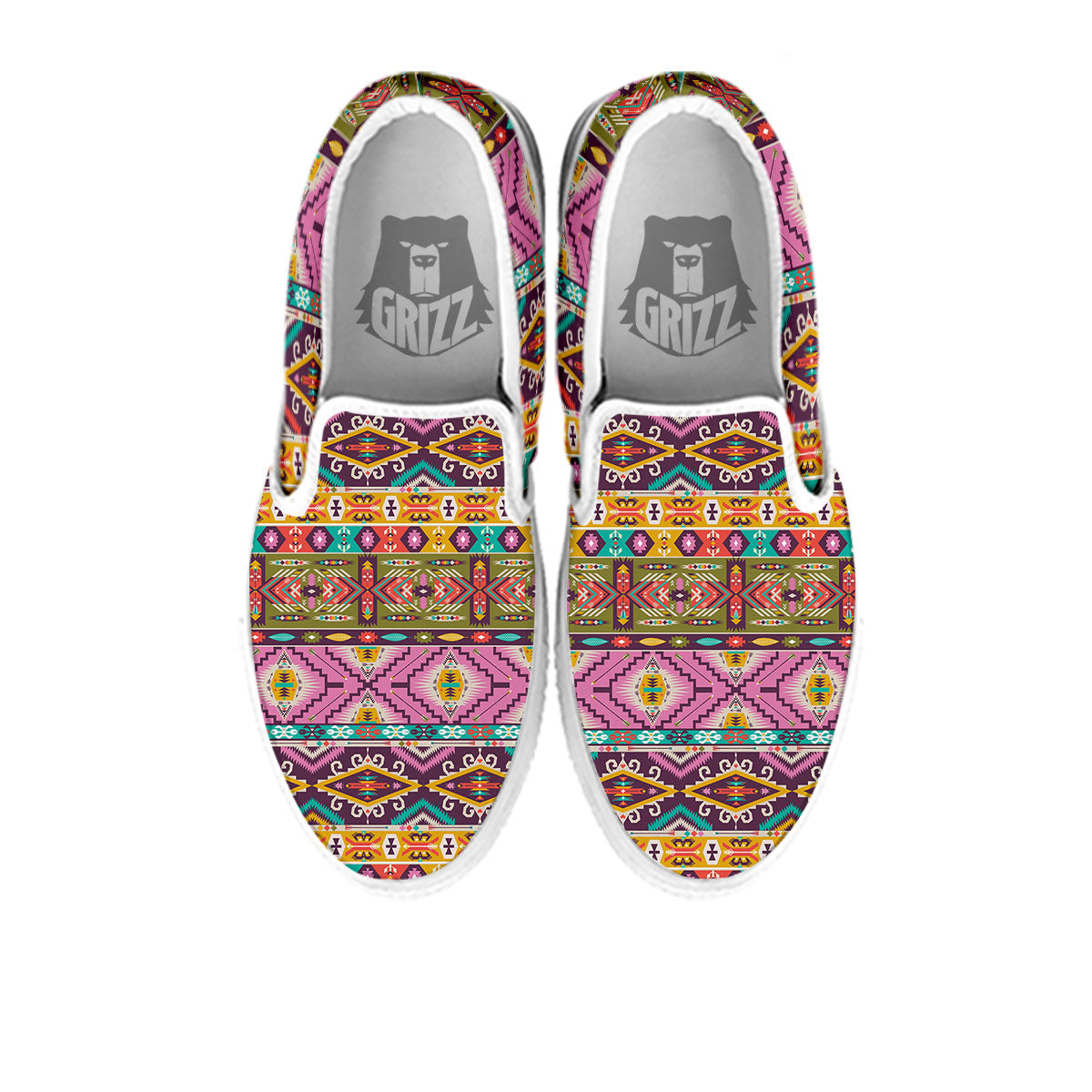 Inspired Native Print Pattern White Slip On Shoes-grizzshop